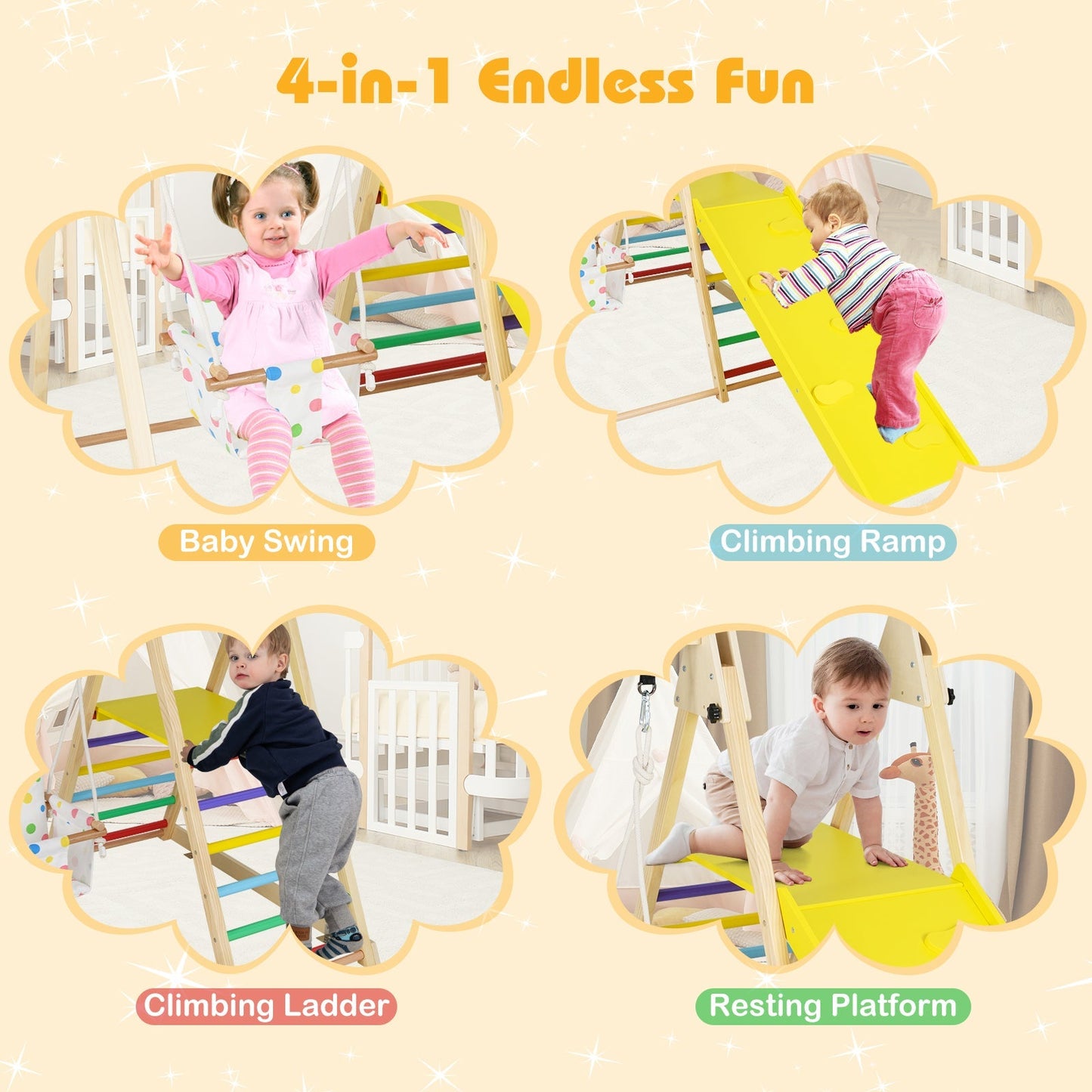 4-in-1 Indoor Jungle Gym with Swing & Ramp – BrightSprig
