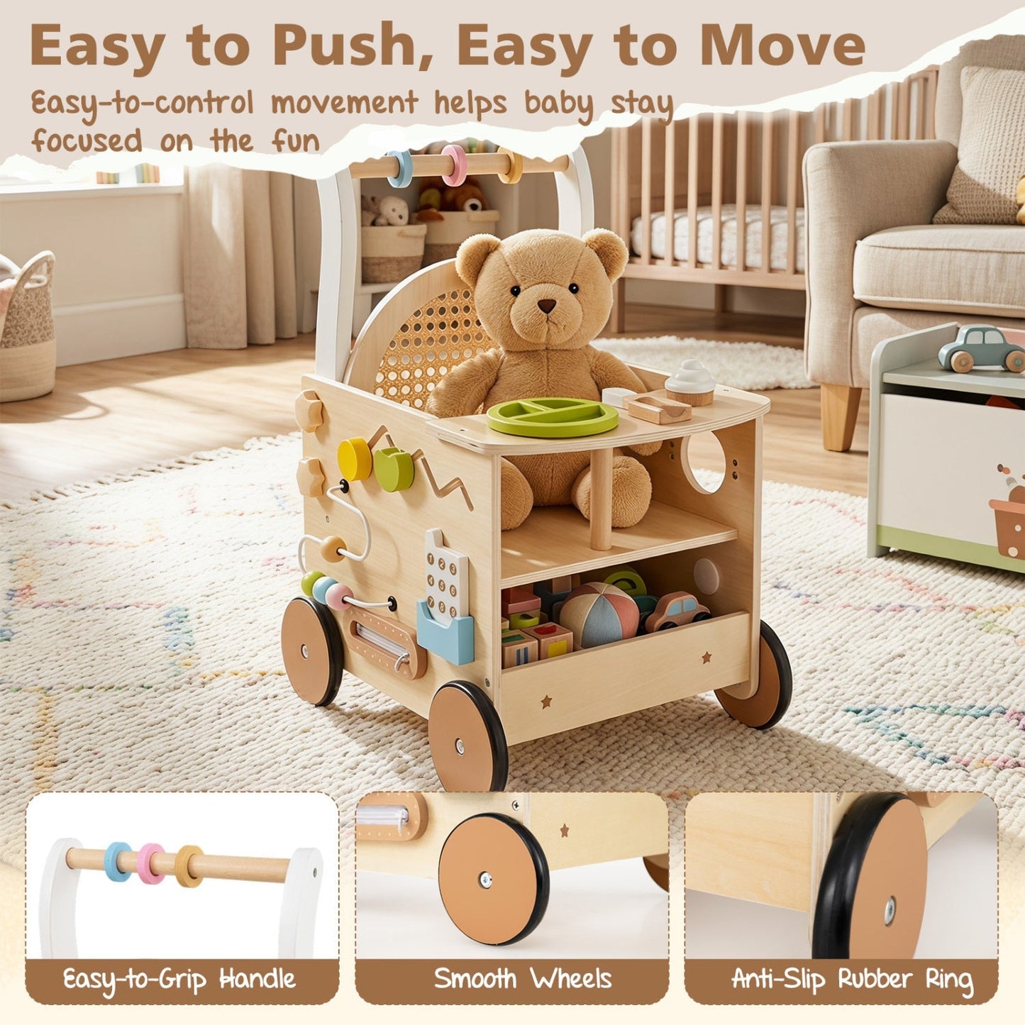 13-in-1 Wooden Push Walker & Activity Center – BrightSprig