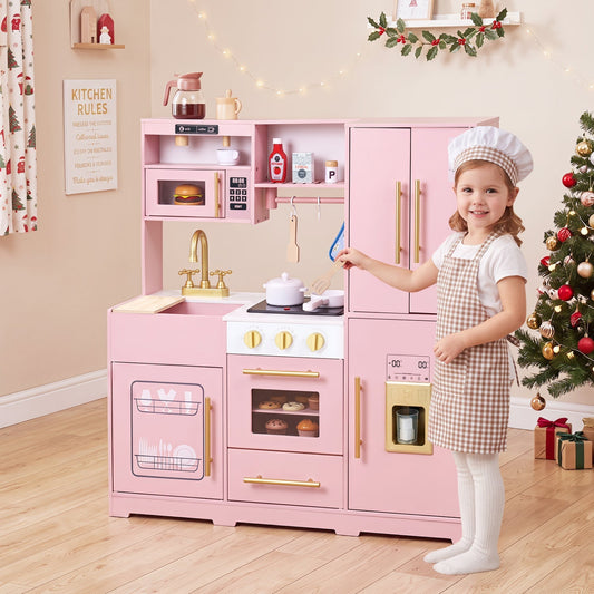 Wooden Play Kitchen with Lights & Sounds for Kids Ages 3+ – BrightSprig