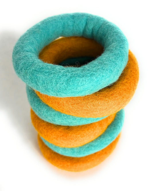 Wildflower Felt Rings Toys, Orange and Teal, Large Size, Montessori, Waldorf Educational Toy – BrightSprig