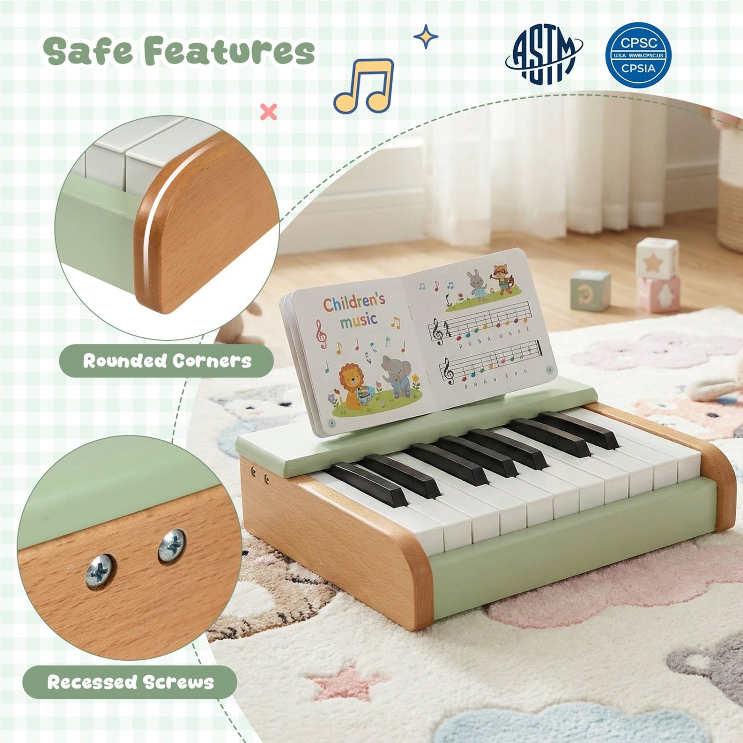 18-Key Wooden Kids Piano with Music Stand – BrightSprig