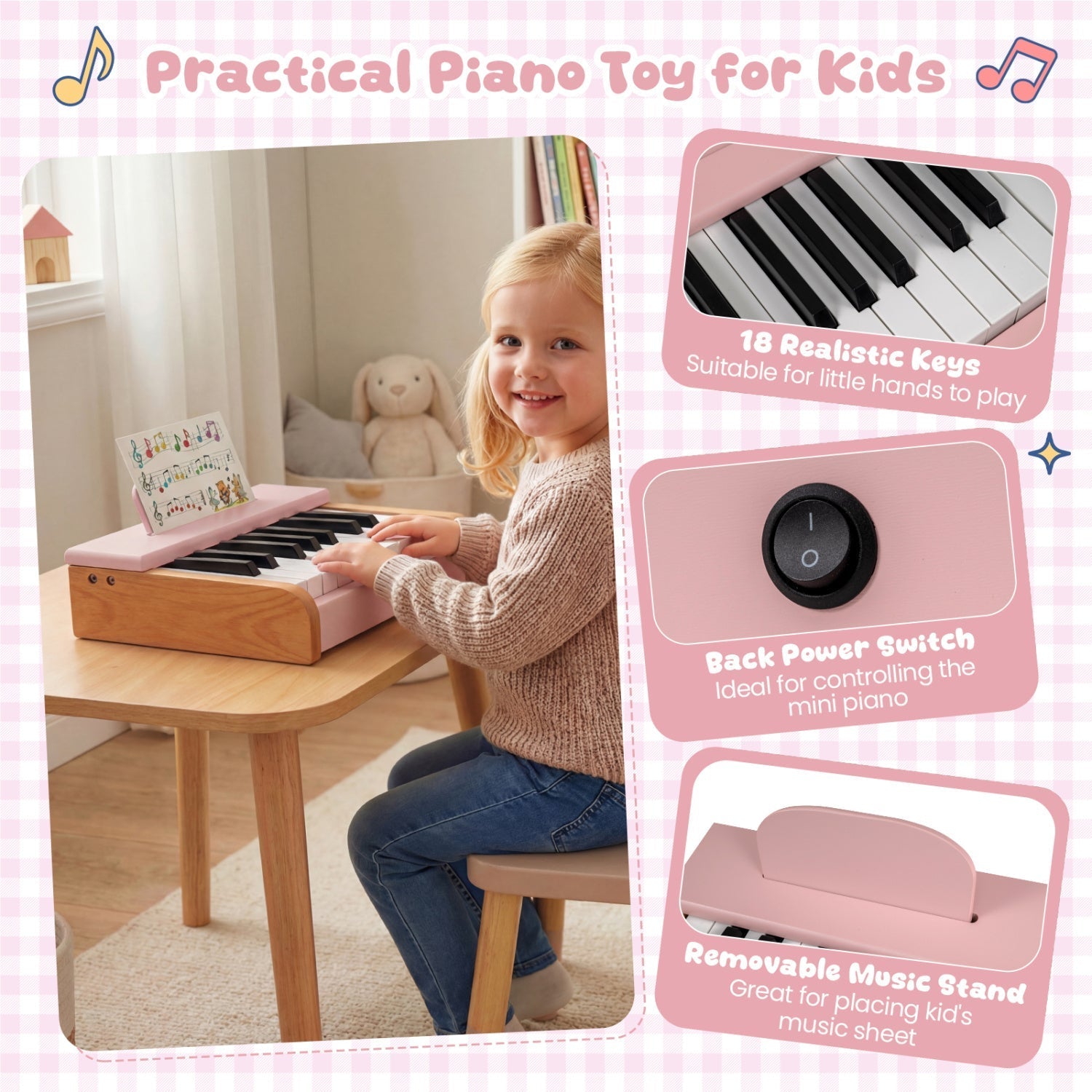 18-Key Wooden Kids Piano with Music Stand – BrightSprig