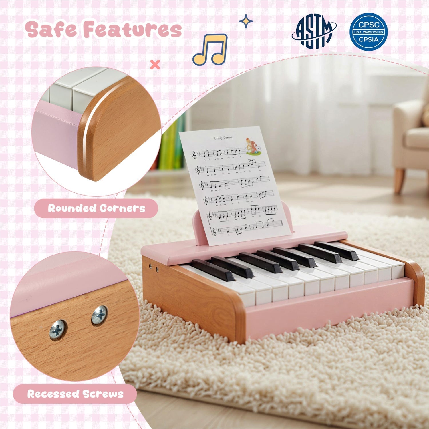 18-Key Wooden Kids Piano with Music Stand – BrightSprig