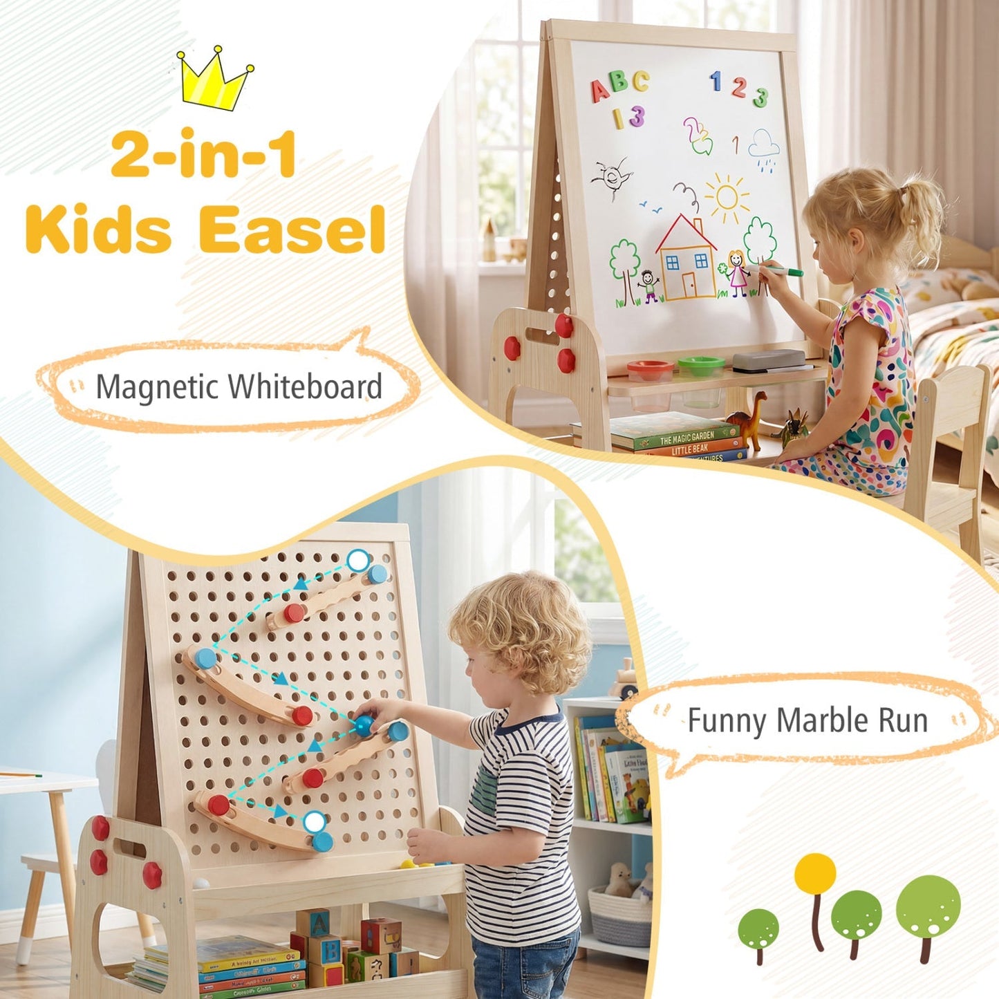 2-in-1 Magnetic Art Easel & Marble Run – BrightSprig