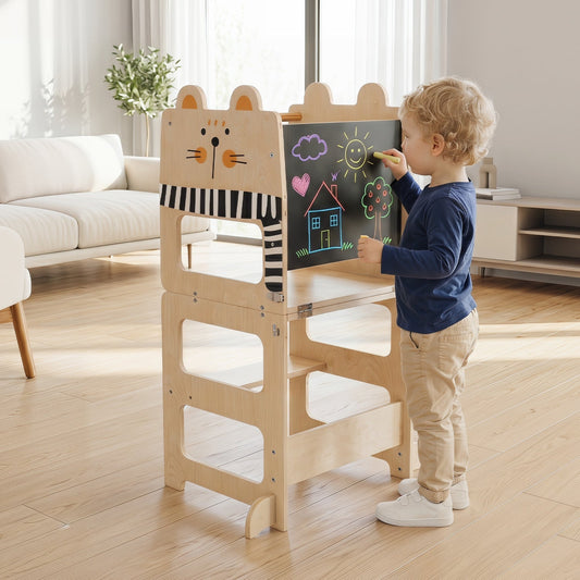 3-in-1 Wooden Kids Step Stool with Chalkboard – BrightSprig
