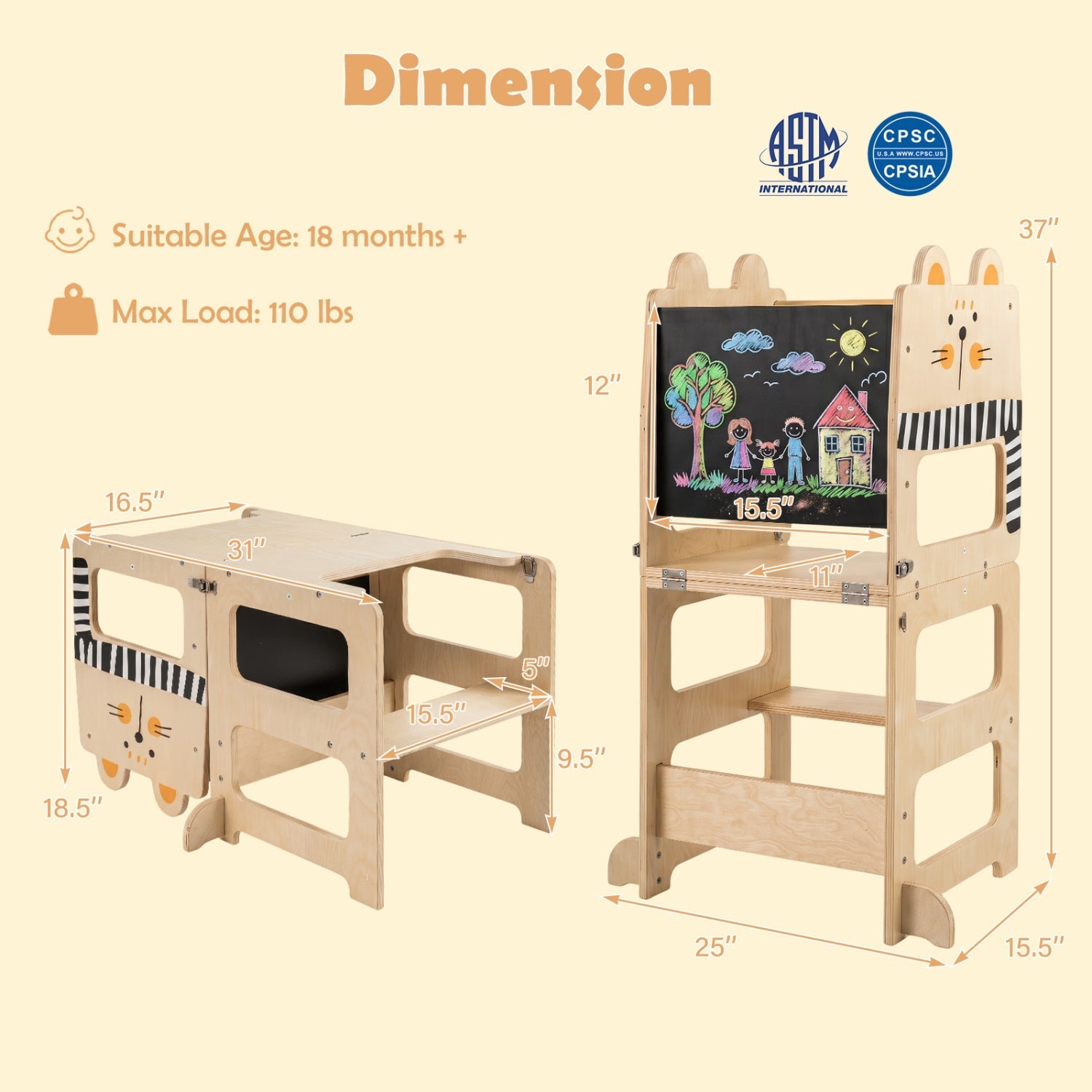 3-in-1 Wooden Kids Step Stool with Chalkboard – BrightSprig