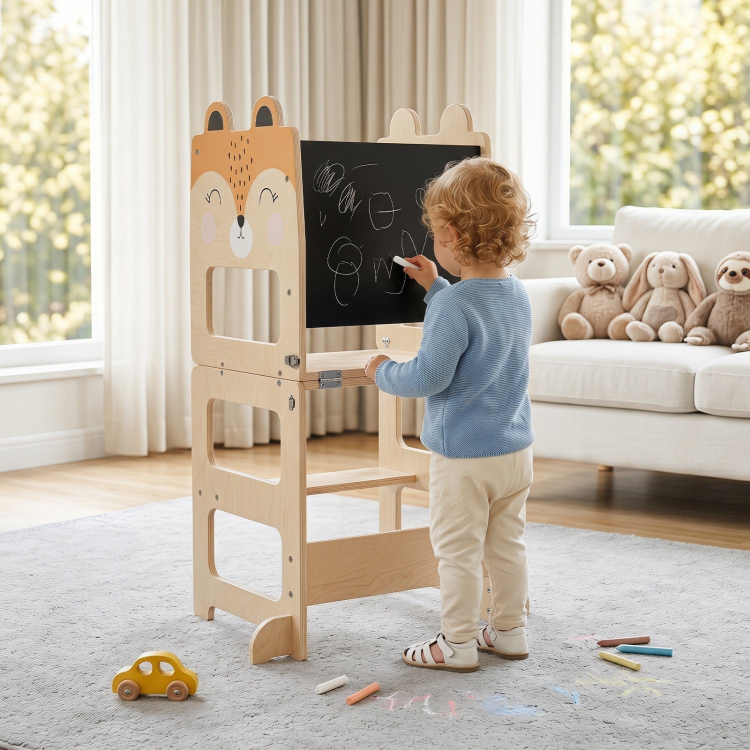 3-in-1 Wooden Kids Step Stool with Chalkboard – BrightSprig
