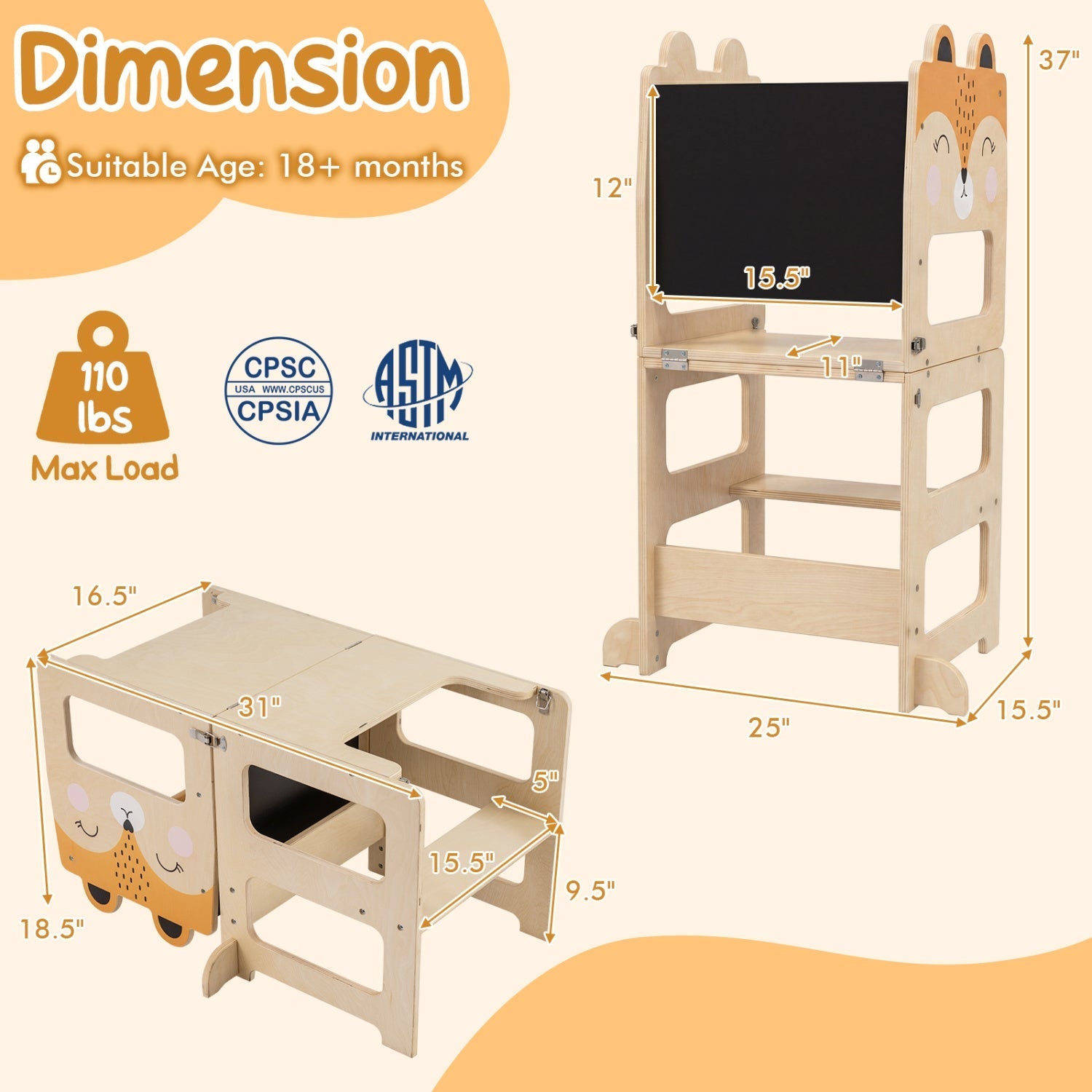 3-in-1 Wooden Kids Step Stool with Chalkboard – BrightSprig