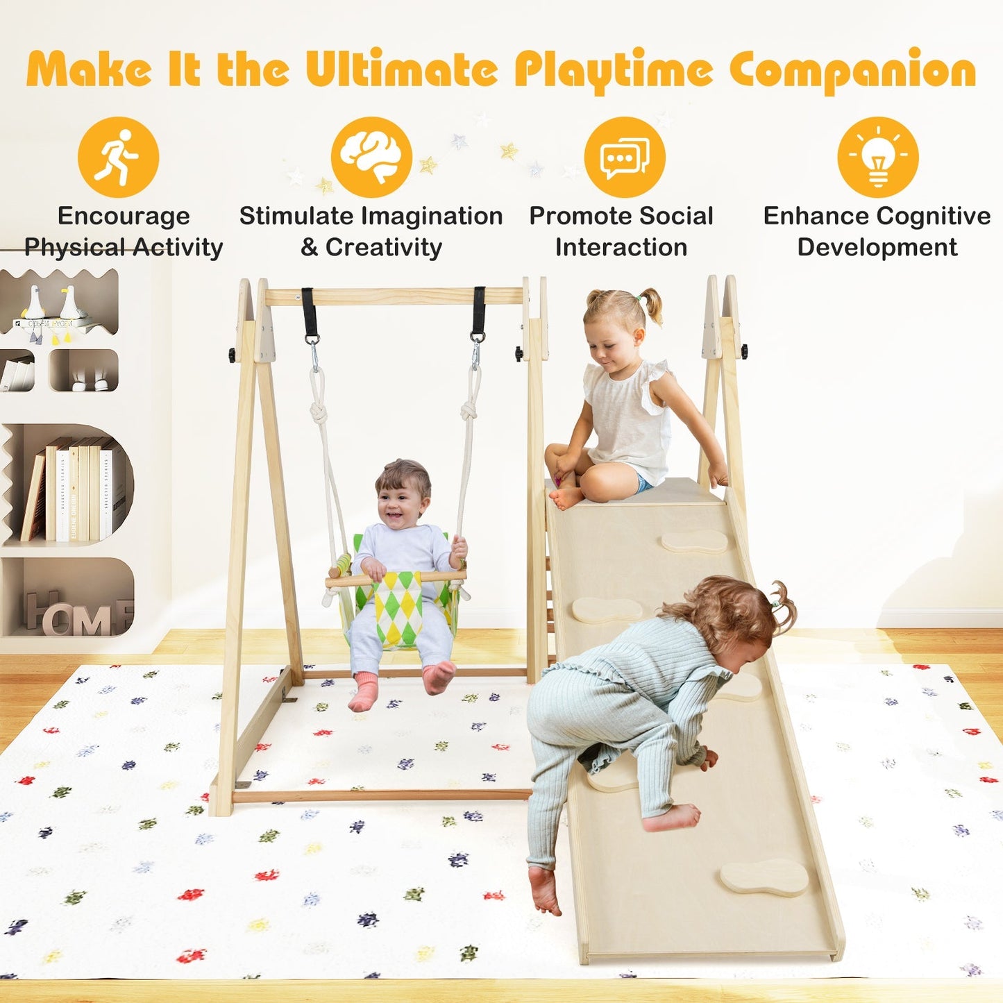 4-in-1 Indoor Jungle Gym with Swing & Ramp – BrightSprig