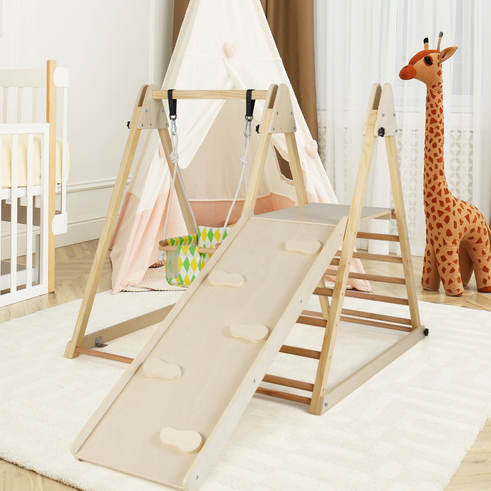 4-in-1 Indoor Jungle Gym with Swing & Ramp – BrightSprig