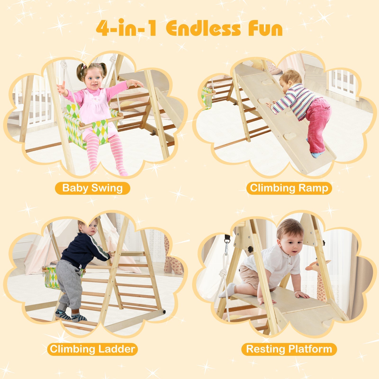 4-in-1 Indoor Jungle Gym with Swing & Ramp – BrightSprig