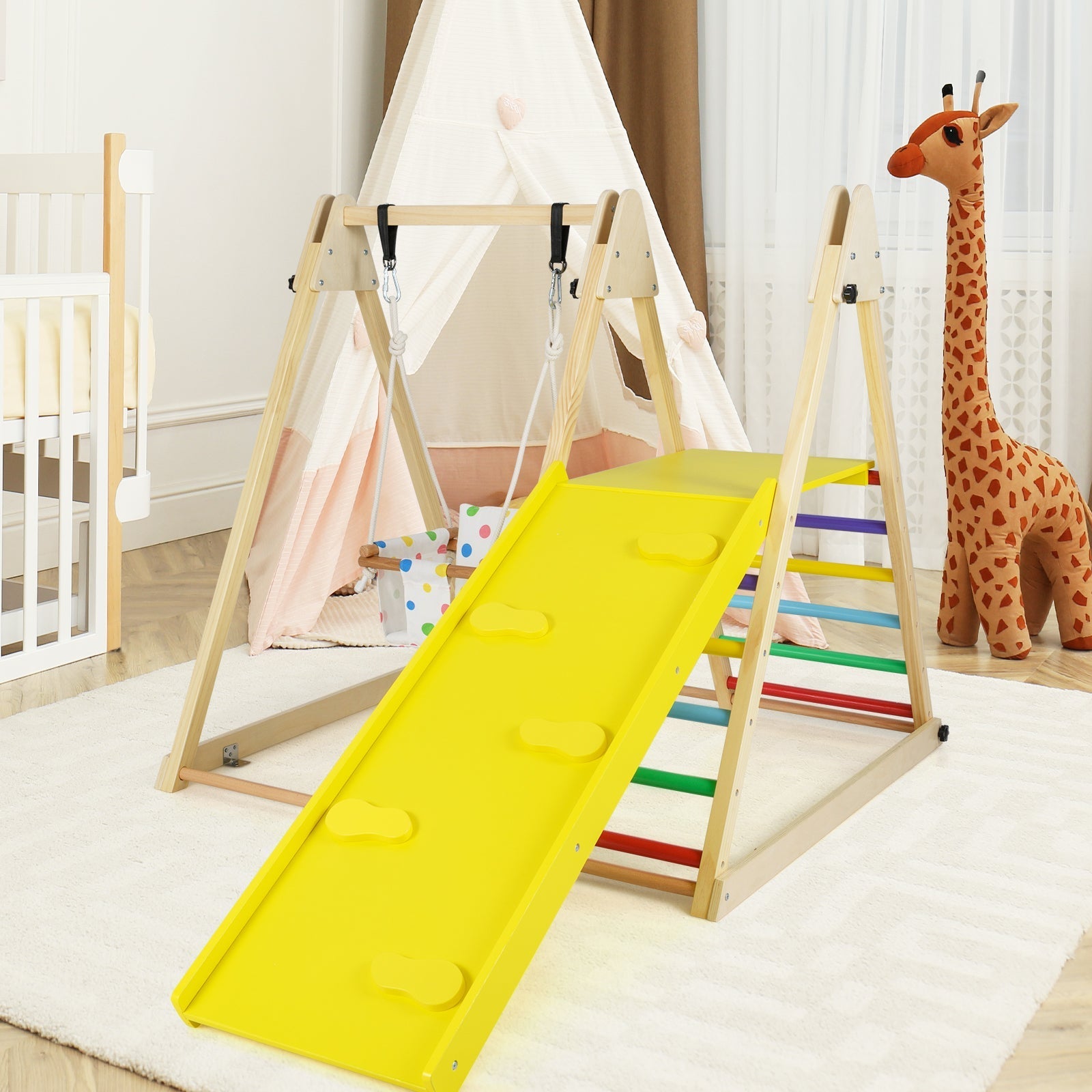 4-in-1 Indoor Jungle Gym with Swing & Ramp – BrightSprig