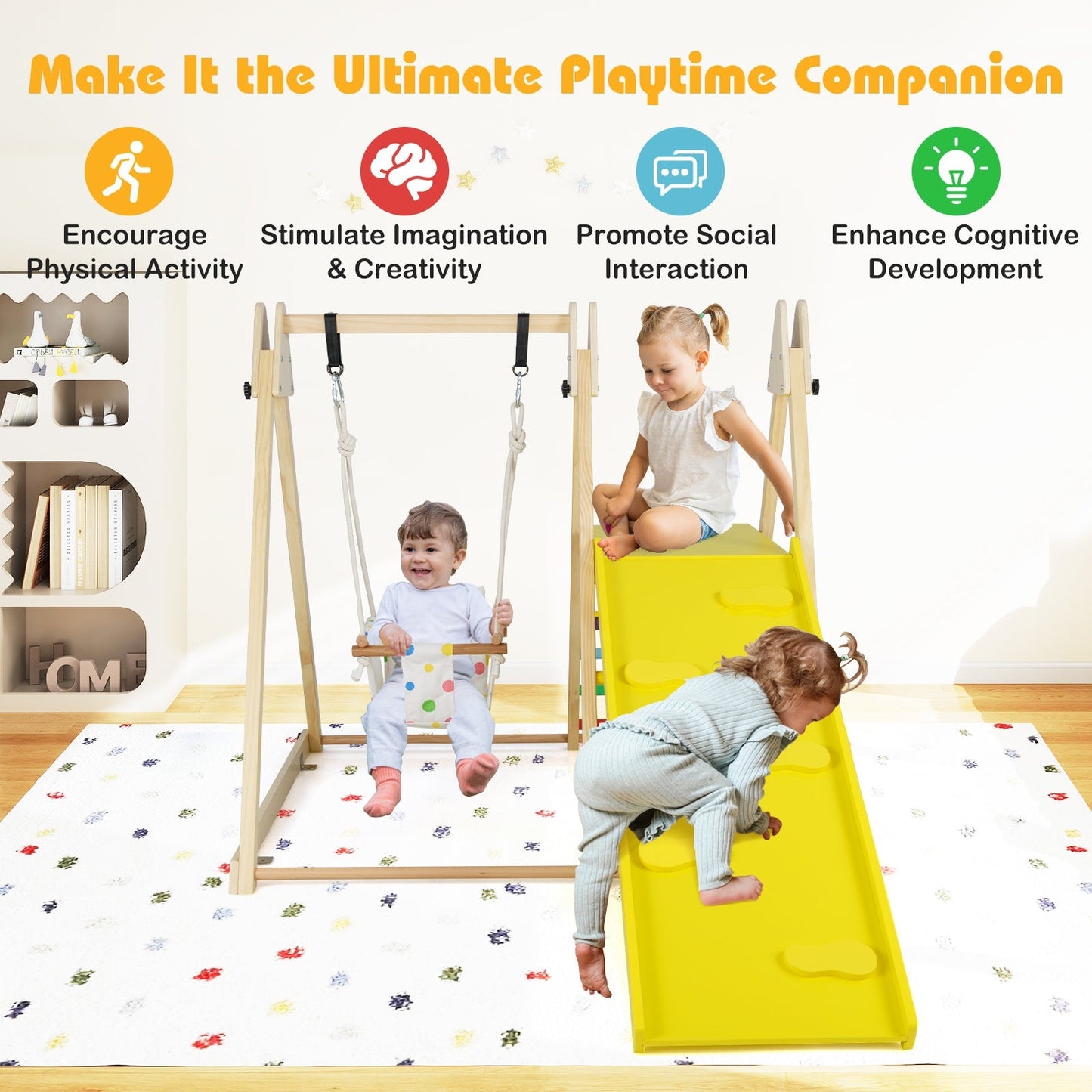 4-in-1 Indoor Jungle Gym with Swing & Ramp – BrightSprig