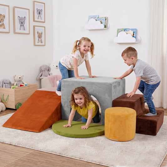 Foam Climbing Blocks Set with Slide and Tunnel - 6 Pieces – BrightSprig