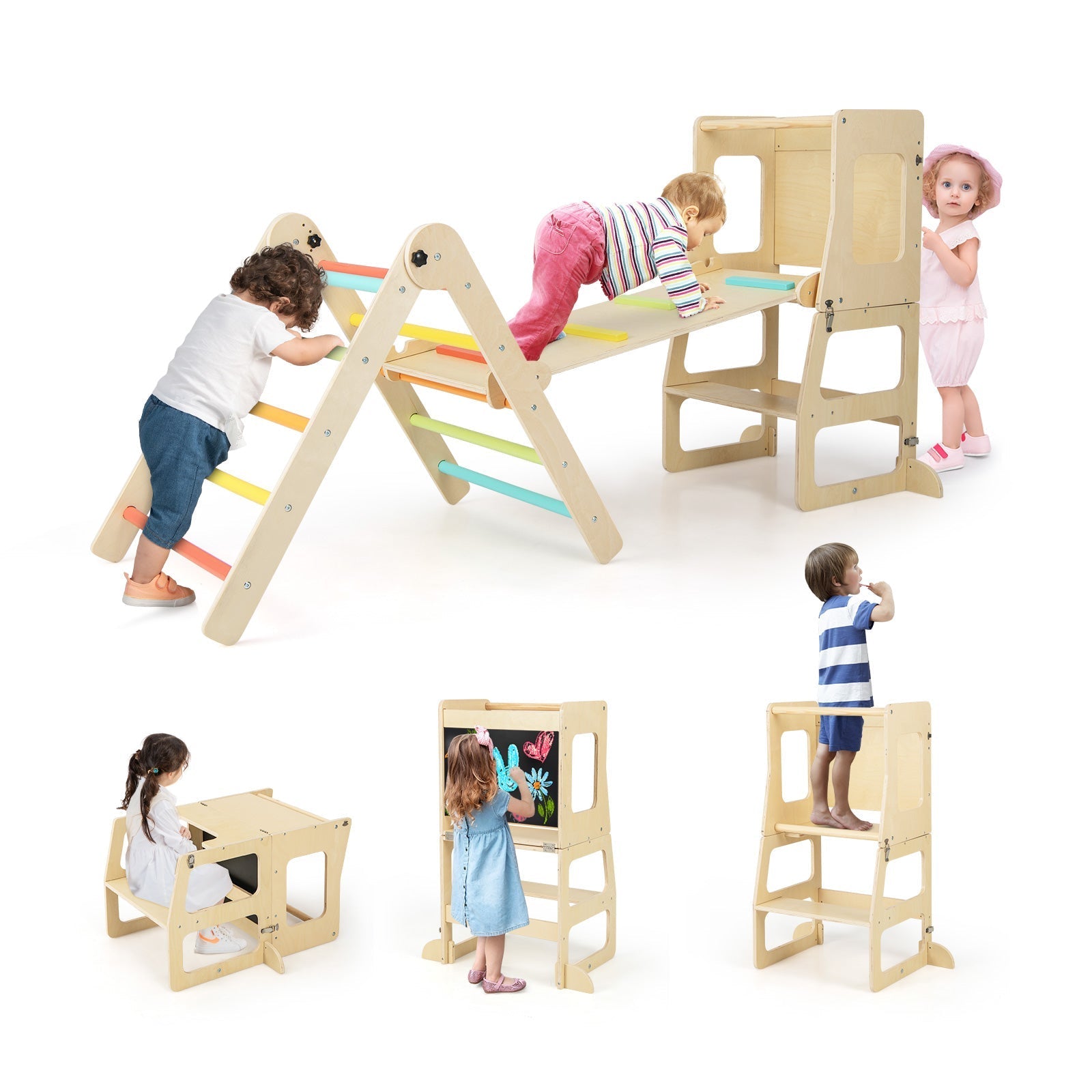 7-in-1 Toddler Climbing Toy Connected Table and Chair Set for Boys and Girls Aged 3-14 Years Old – BrightSprig