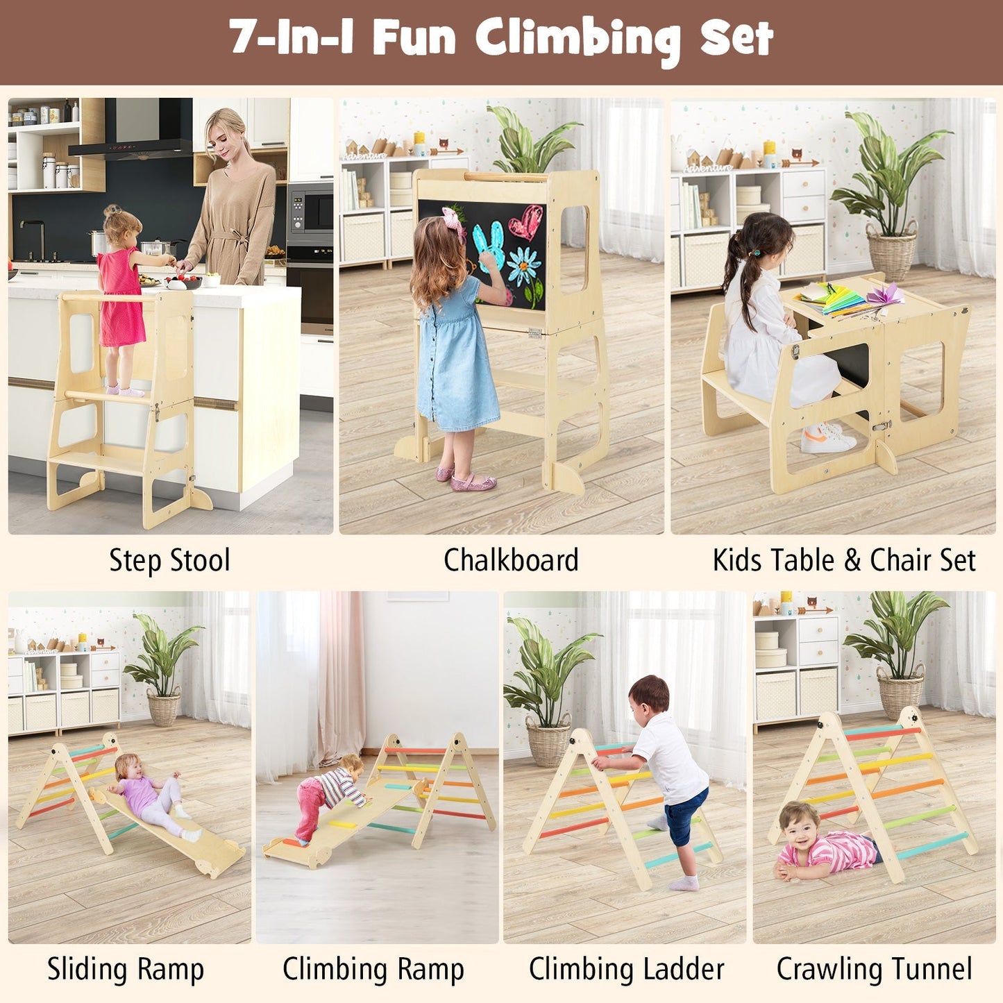 7-in-1 Toddler Climbing Toy Connected Table and Chair Set for Boys and Girls Aged 3-14 Years Old – BrightSprig