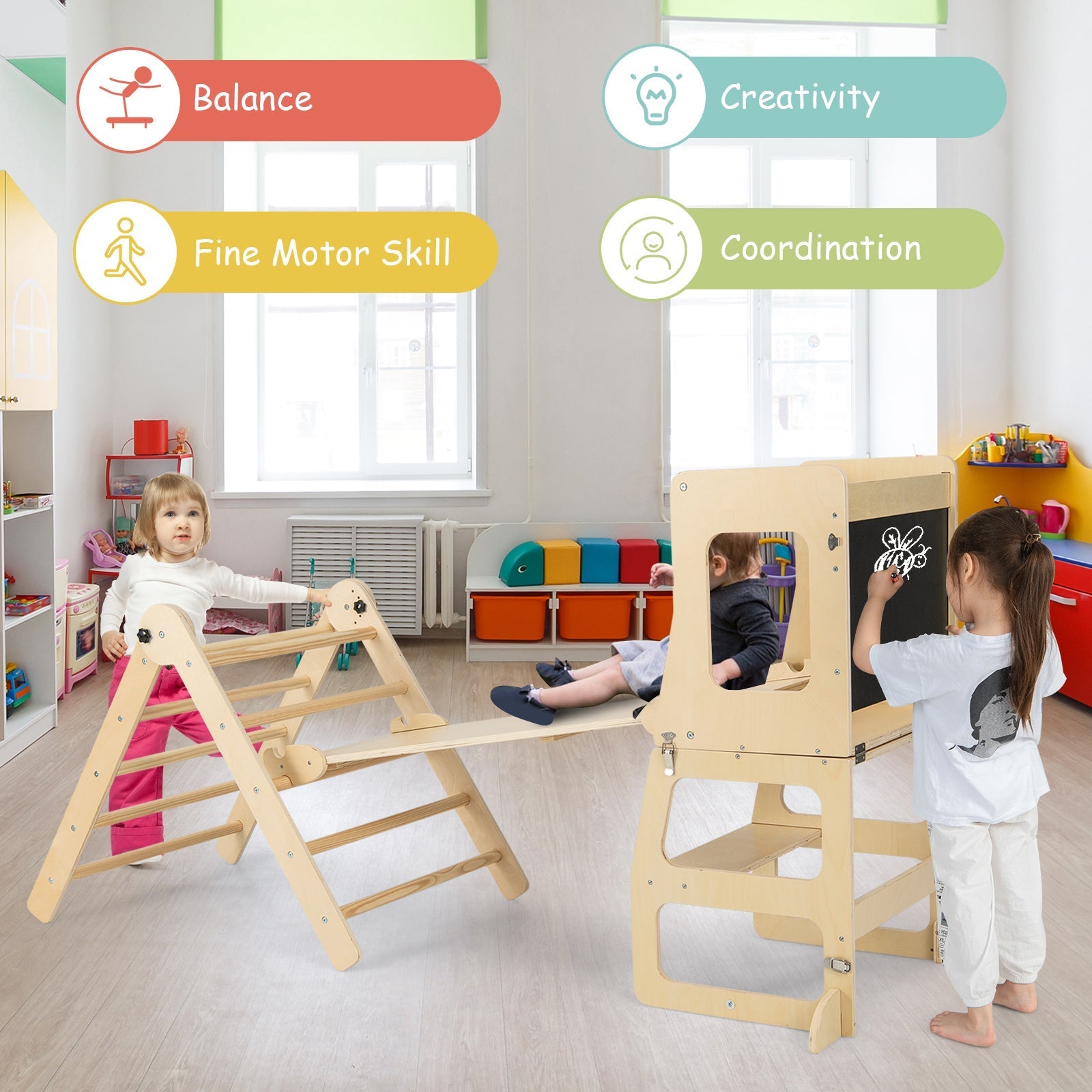 7-in-1 Toddler Climbing Toy Connected Table and Chair Set for Boys and Girls Aged 3-14 Years Old – BrightSprig