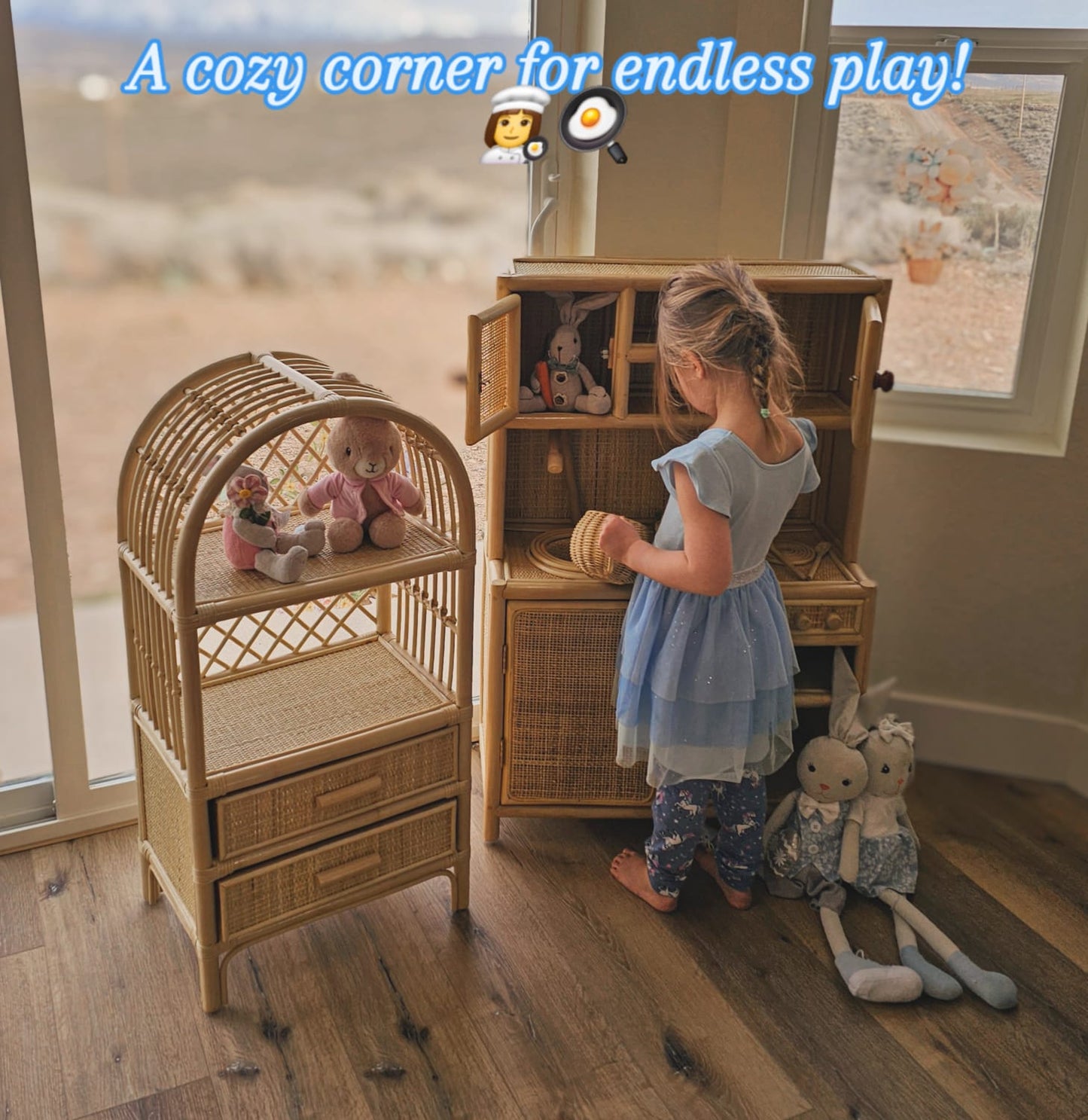 Lullaby Rattan Montessori-Style Rattan Play Kitchen | Natural Pretend Play Station with Storage – BrightSprig