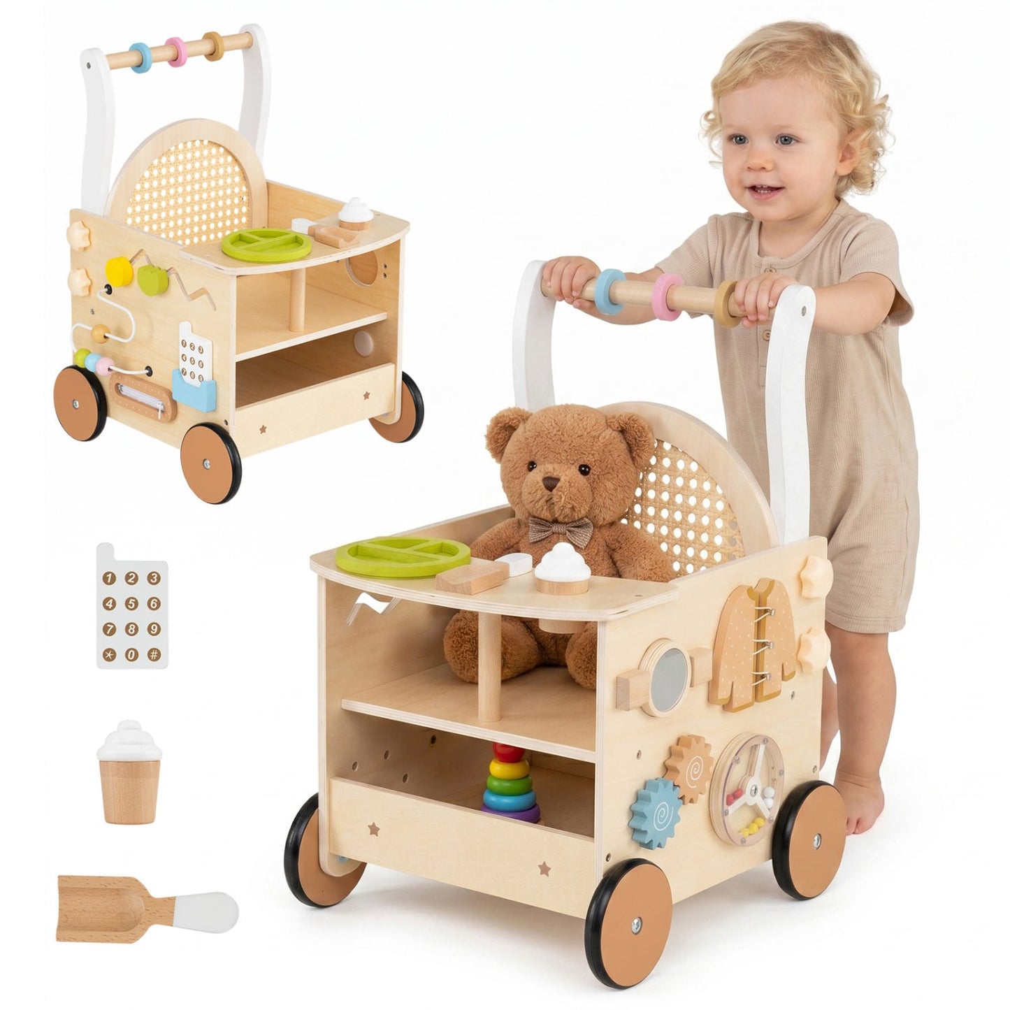 13-in-1 Wooden Push Walker & Activity Center – BrightSprig