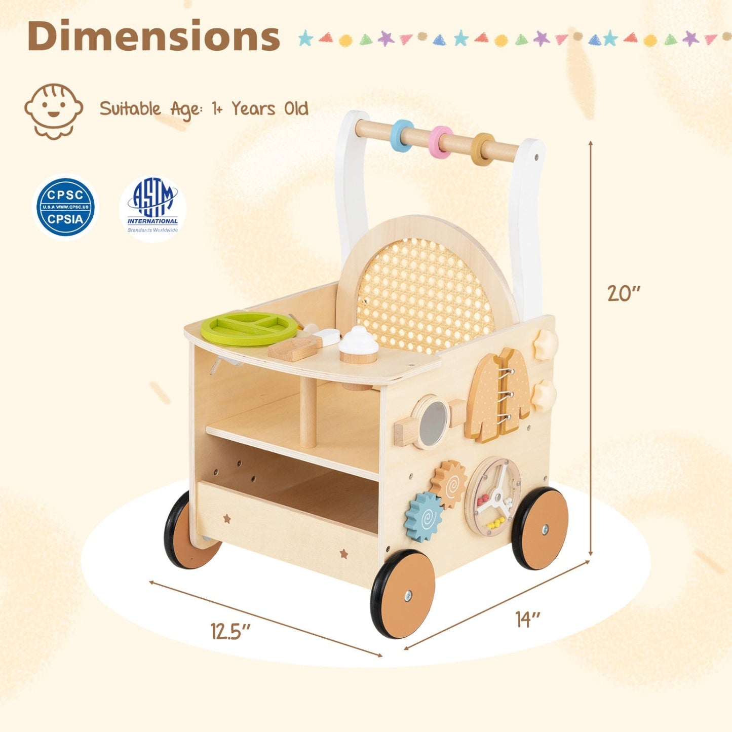 13-in-1 Wooden Push Walker & Activity Center – BrightSprig