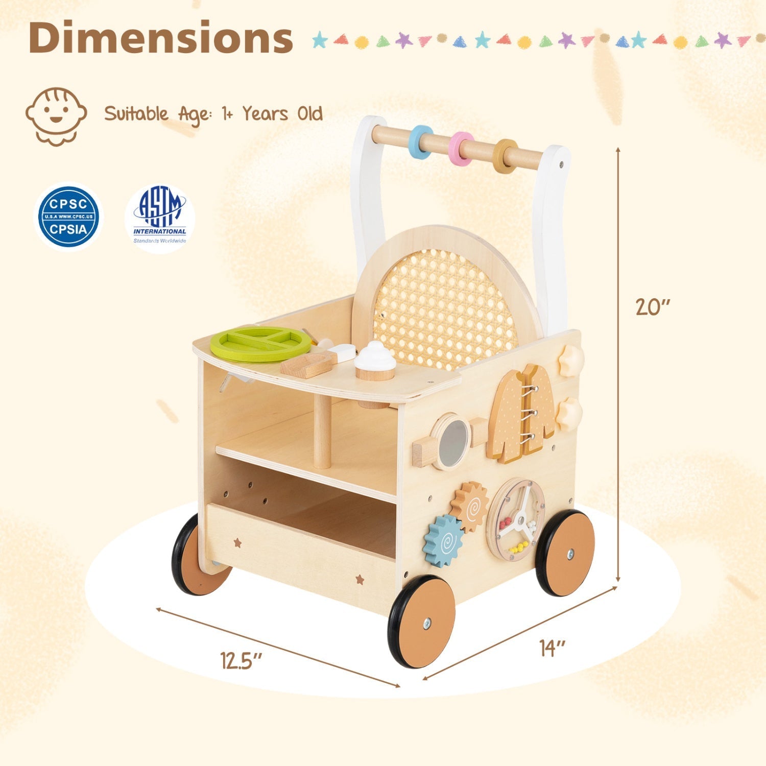 13-in-1 Wooden Push Walker & Activity Center – BrightSprig