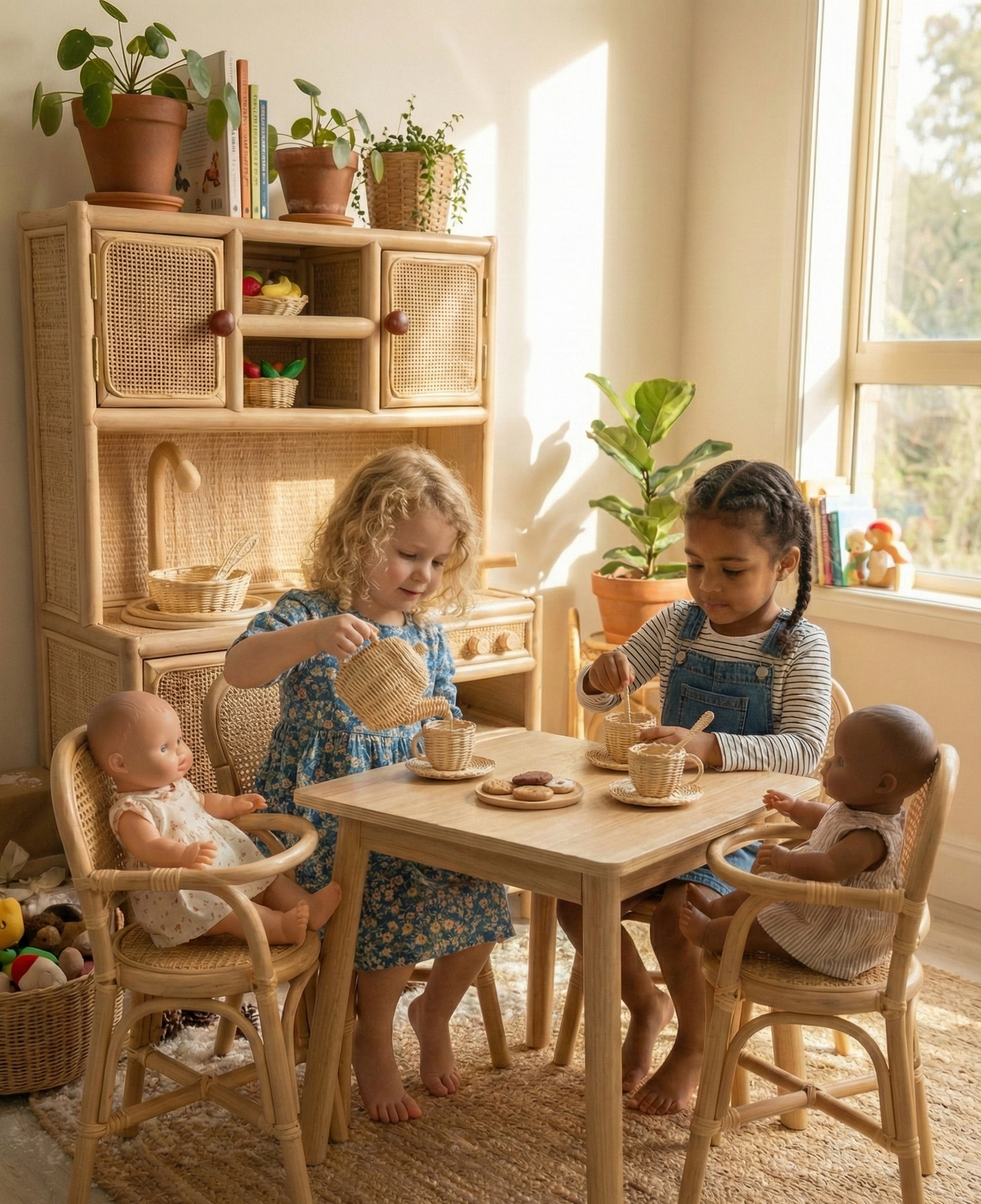 Lullaby Rattan Montessori-Style Rattan Play Kitchen | Natural Pretend Play Station with Storage – BrightSprig
