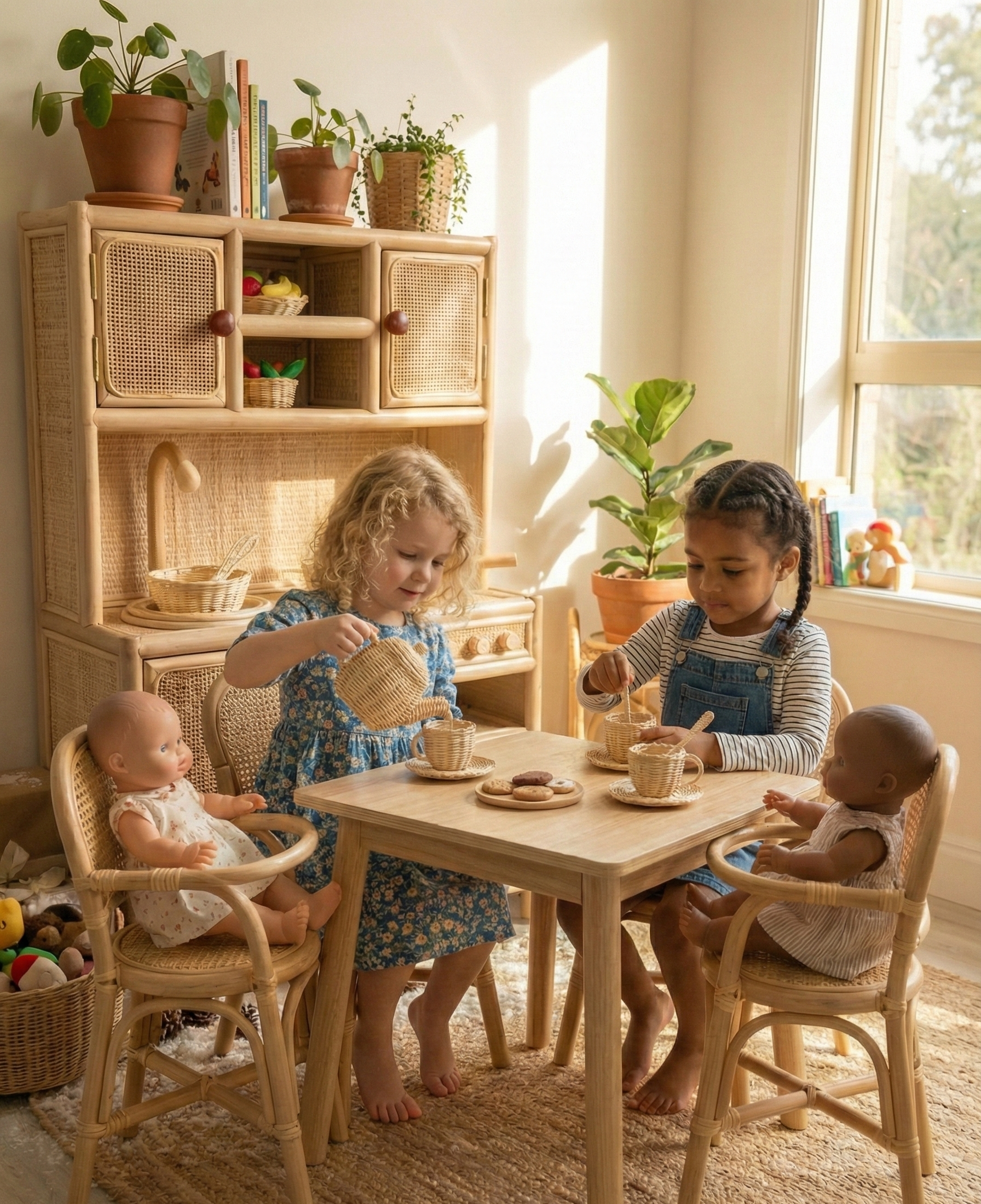 Lullaby Rattan Montessori-Style Rattan Play Kitchen | Natural Pretend Play Station with Storage – BrightSprig
