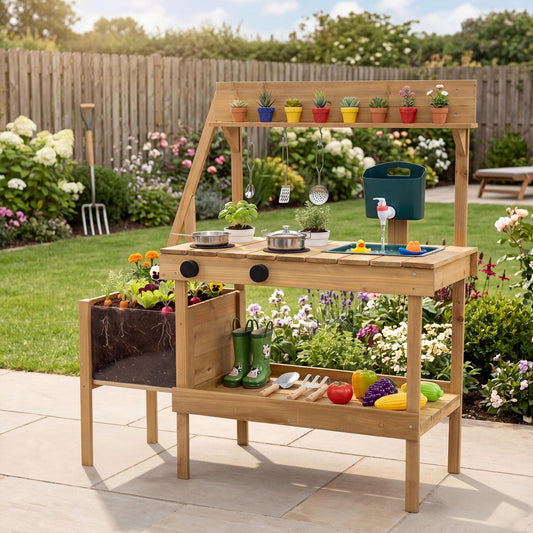 Wooden Mud Kitchen with Planter Box for Kids – BrightSprig