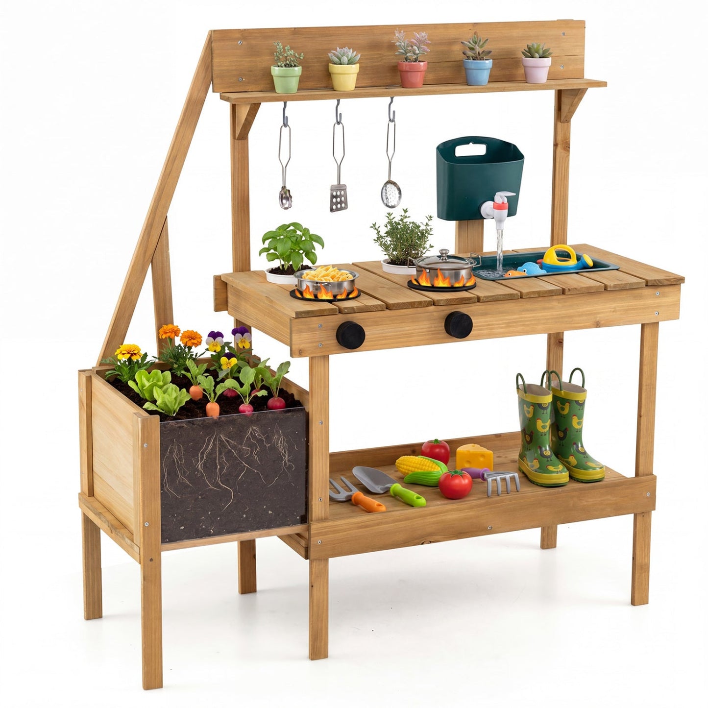 Wooden Mud Kitchen with Planter Box for Kids – BrightSprig
