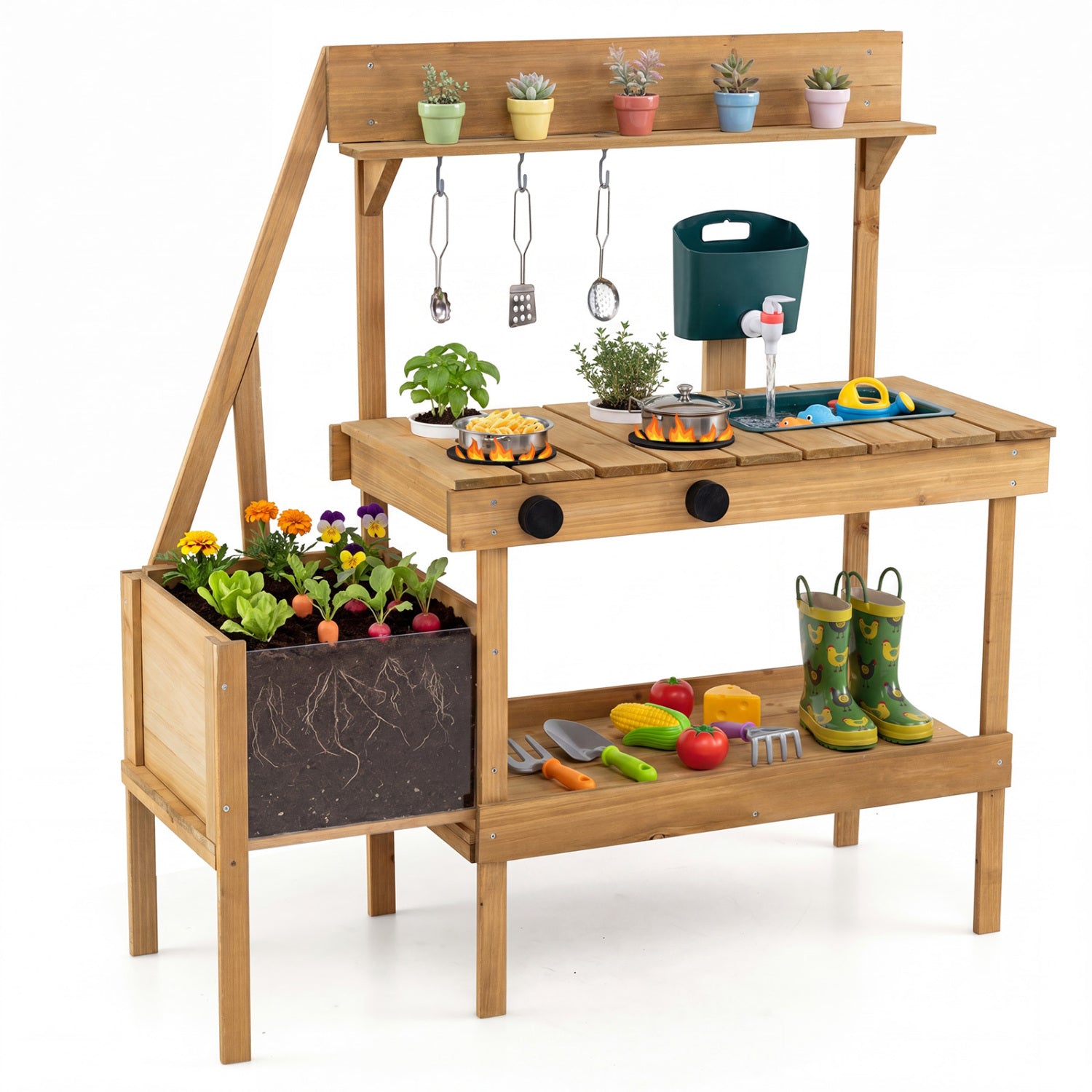 Wooden Mud Kitchen with Planter Box for Kids – BrightSprig