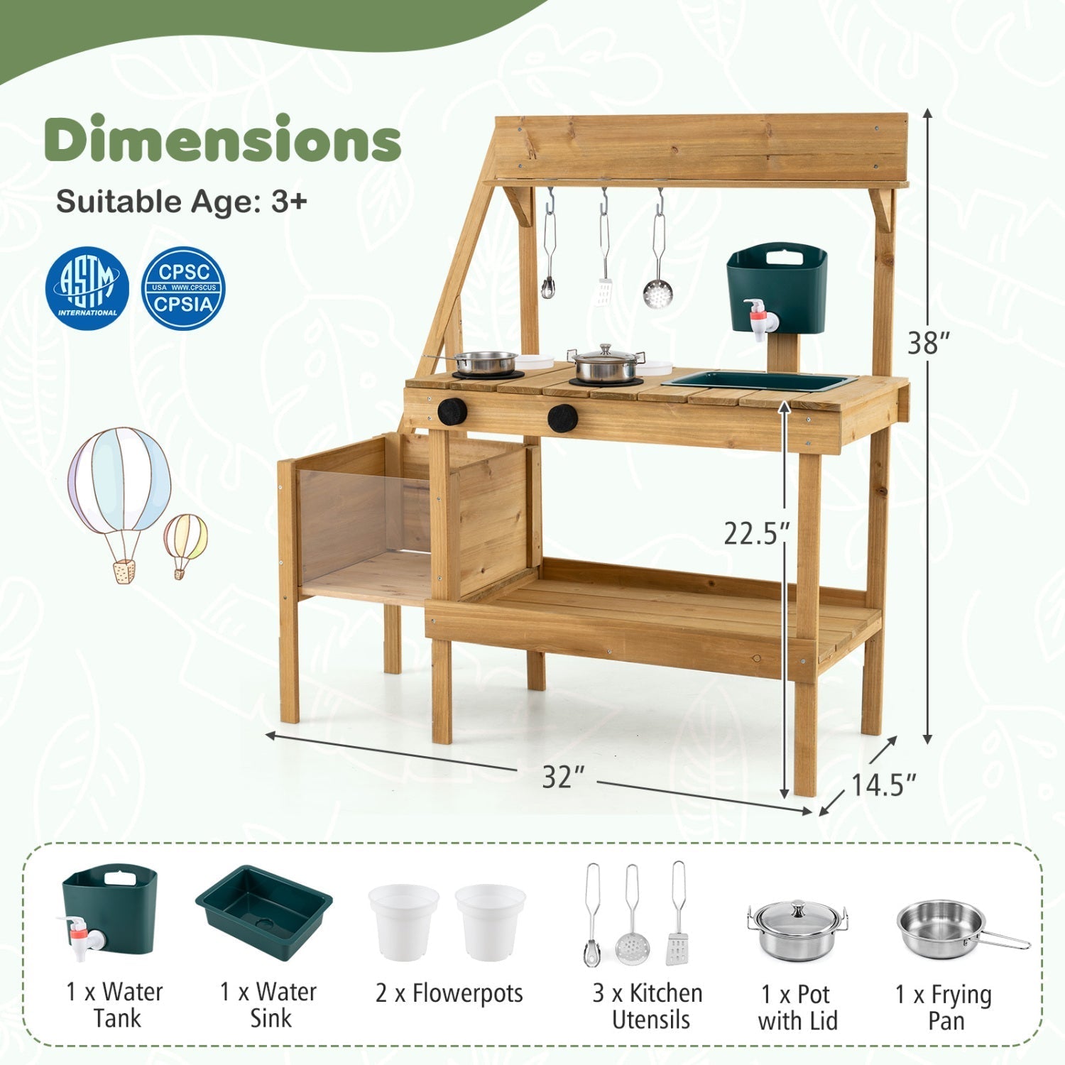 Wooden Mud Kitchen with Planter Box for Kids – BrightSprig