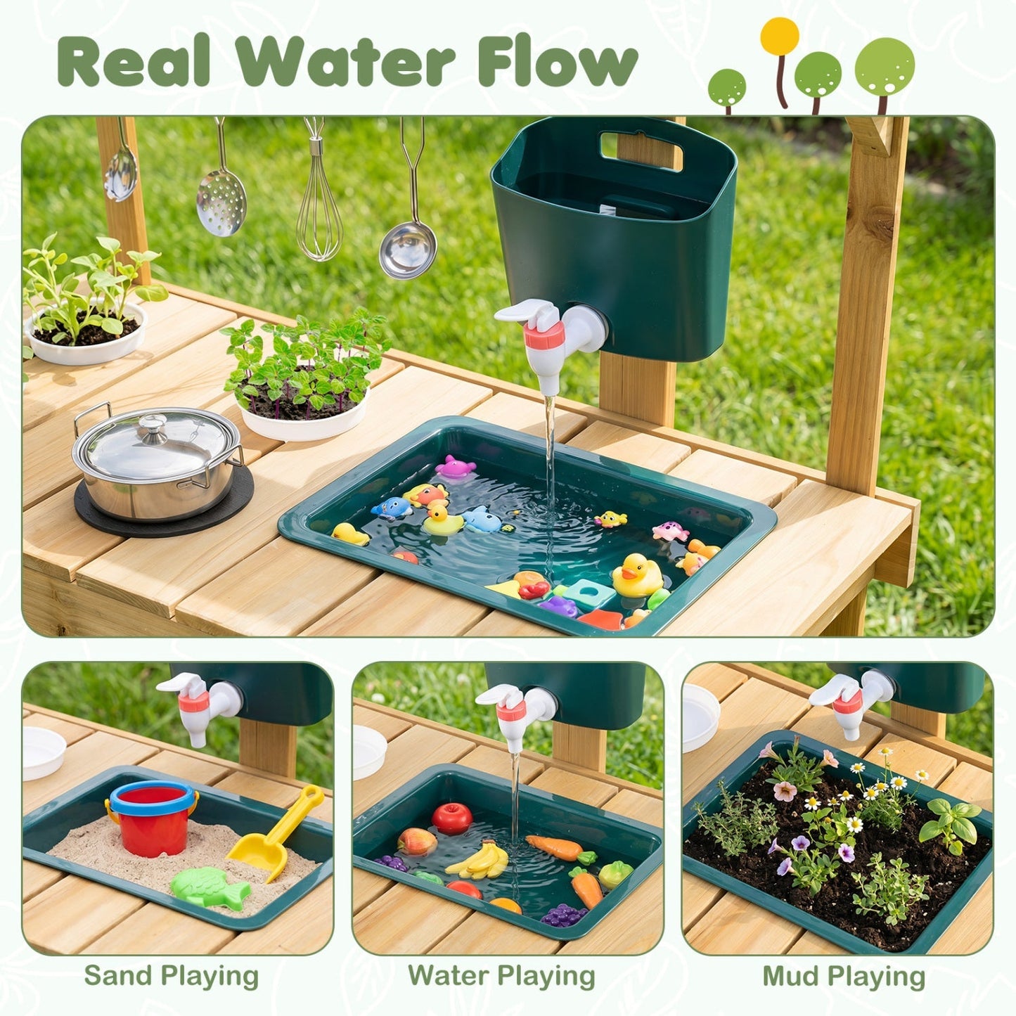 Wooden Mud Kitchen with Planter Box for Kids – BrightSprig