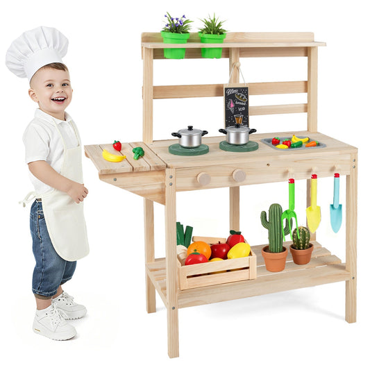 Kids Play Kitchen Set Wooden Kitchen Playset with Stoves for Boys Girls 3+ – BrightSprig