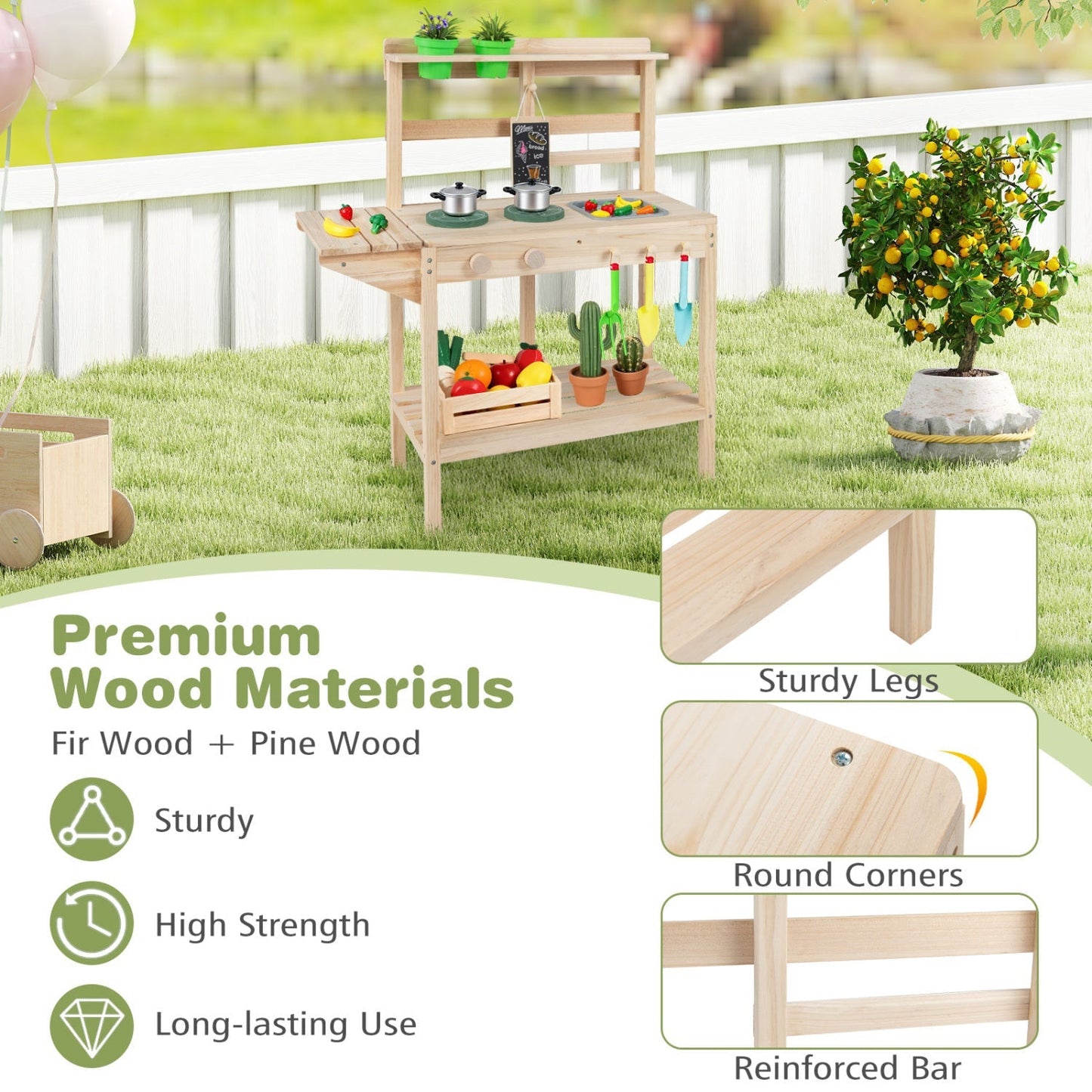 Kids Play Kitchen Set Wooden Kitchen Playset with Stoves for Boys Girls 3+ – BrightSprig