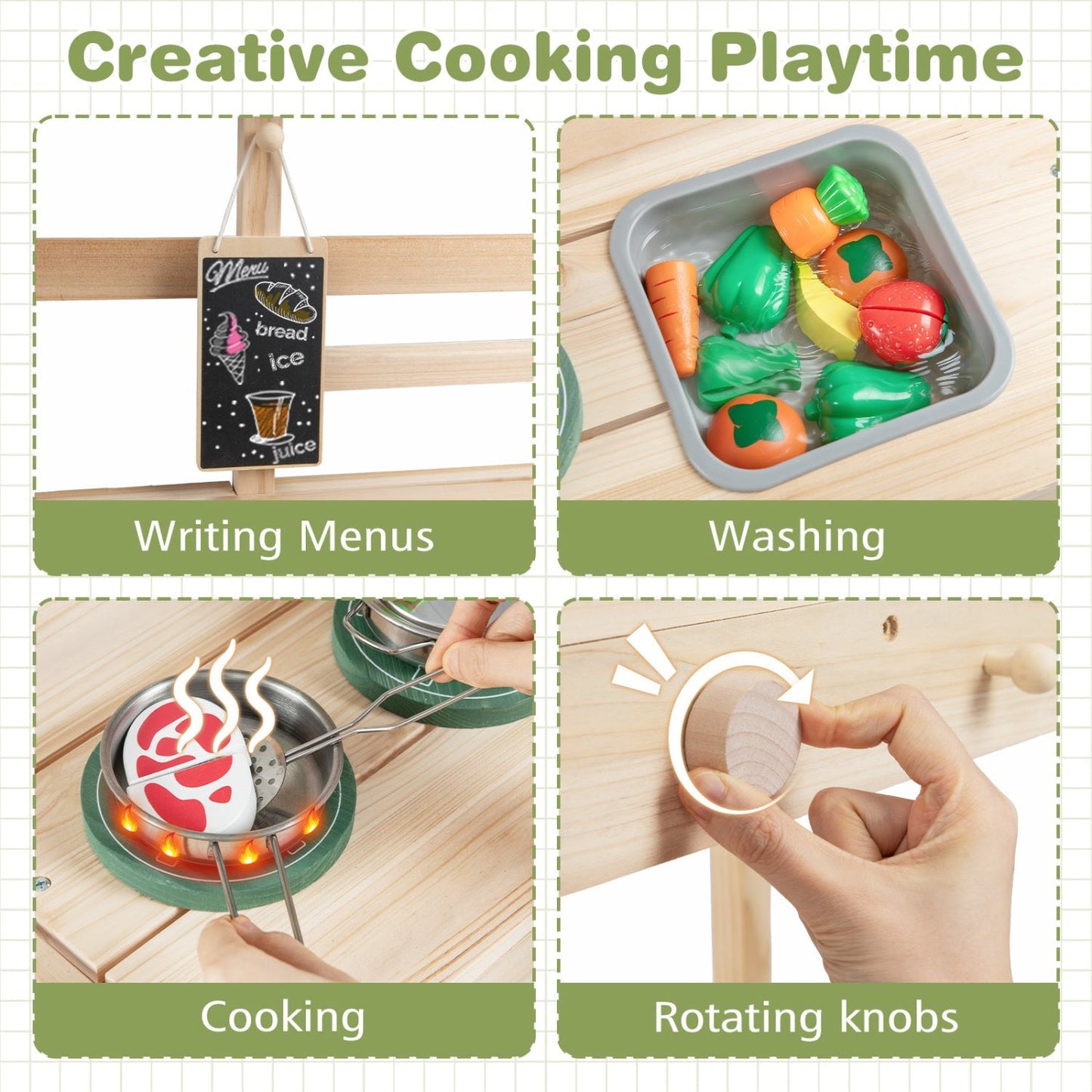 Kids Play Kitchen Set Wooden Kitchen Playset with Stoves for Boys Girls 3+ – BrightSprig