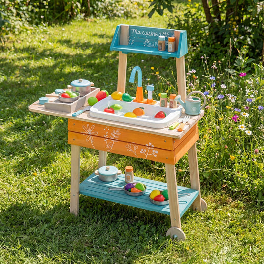Outdoor Kids Play Kitchen Set Wooden Toy Kitchen Playset with Removable Sink – BrightSprig
