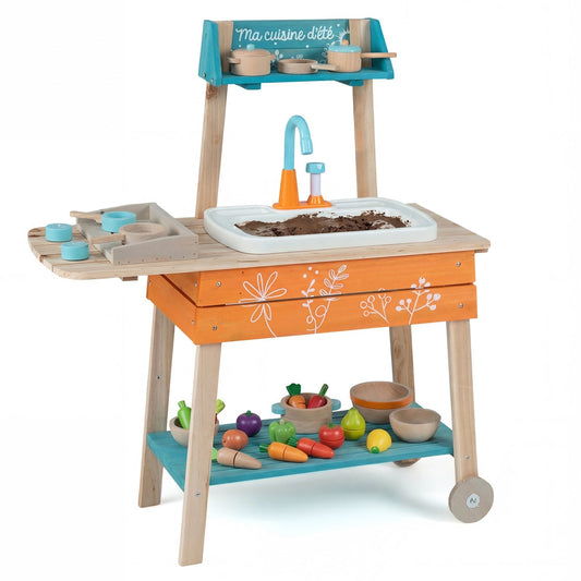 Outdoor Kids Play Kitchen Set Wooden Toy Kitchen Playset with Removable Sink – BrightSprig