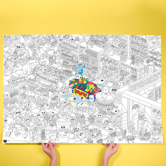 OMY Supermarket Giant Coloring Poster in use