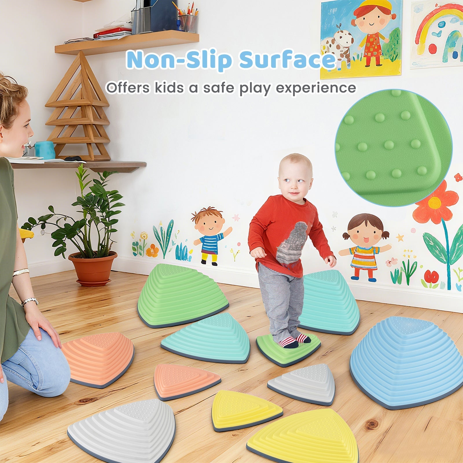 Set of 11 Stepping Stones for Kids Non-Slip Balance Stones with Storage Bag – BrightSprig