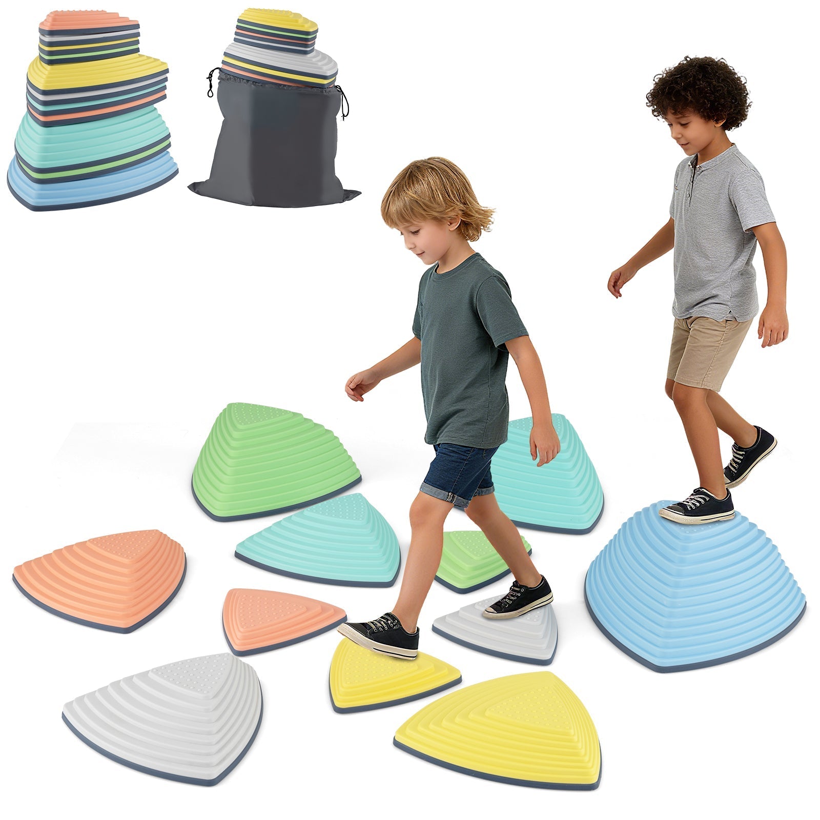 Set of 11 Stepping Stones for Kids Non-Slip Balance Stones with Storage Bag – BrightSprig