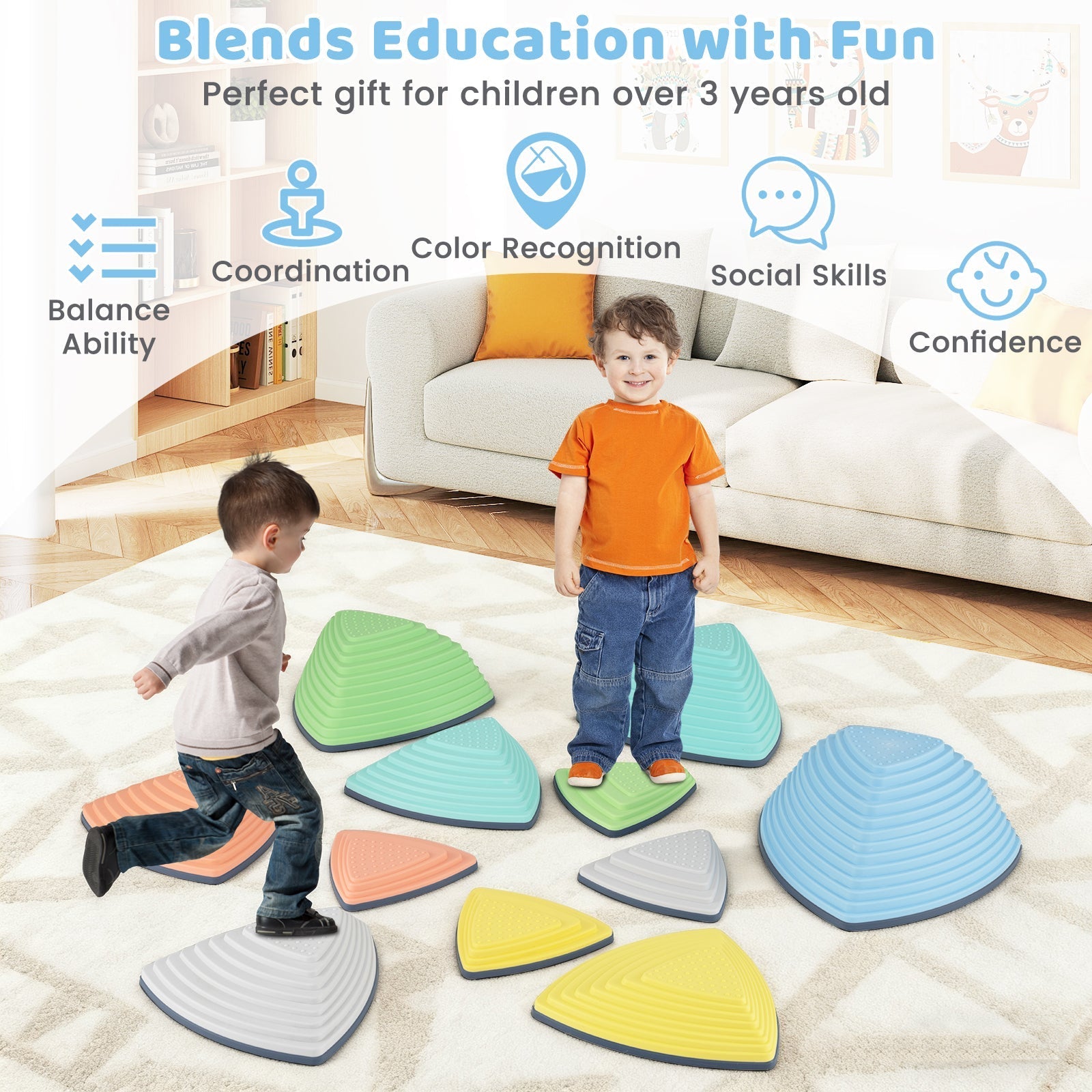 Set of 11 Stepping Stones for Kids Non-Slip Balance Stones with Storage Bag – BrightSprig