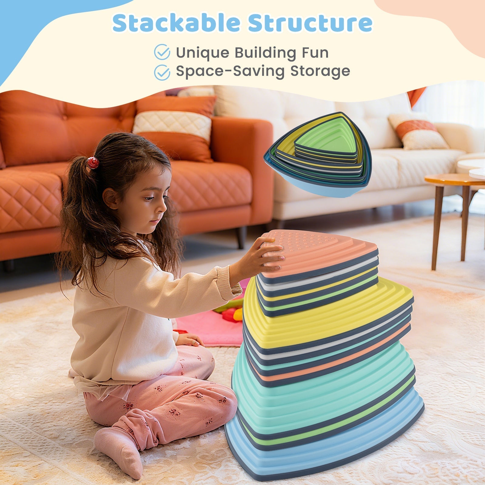 Set of 11 Stepping Stones for Kids Non-Slip Balance Stones with Storage Bag – BrightSprig