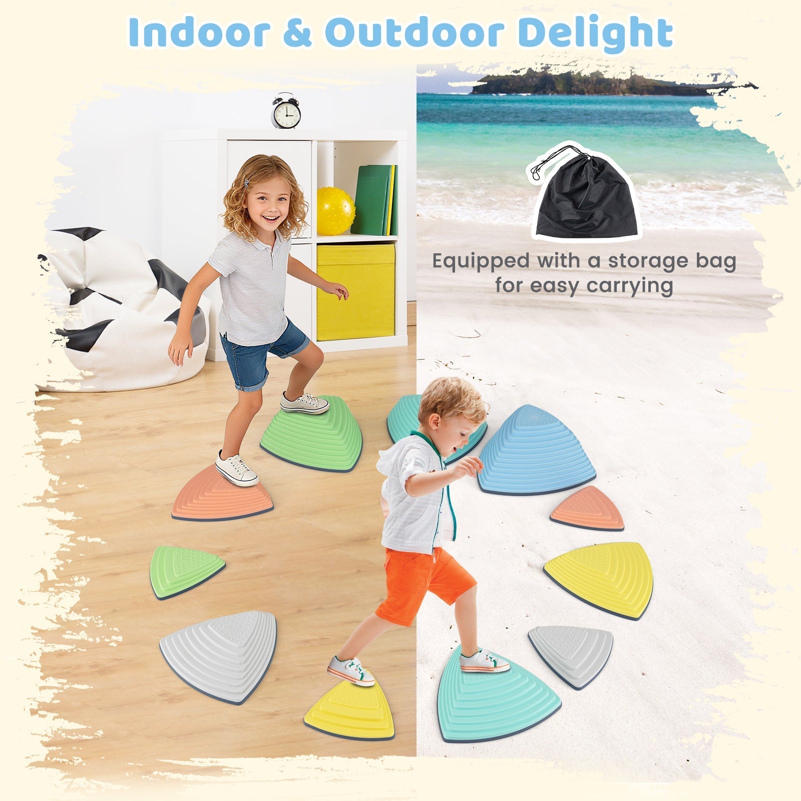 Set of 11 Stepping Stones for Kids Non-Slip Balance Stones with Storage Bag – BrightSprig