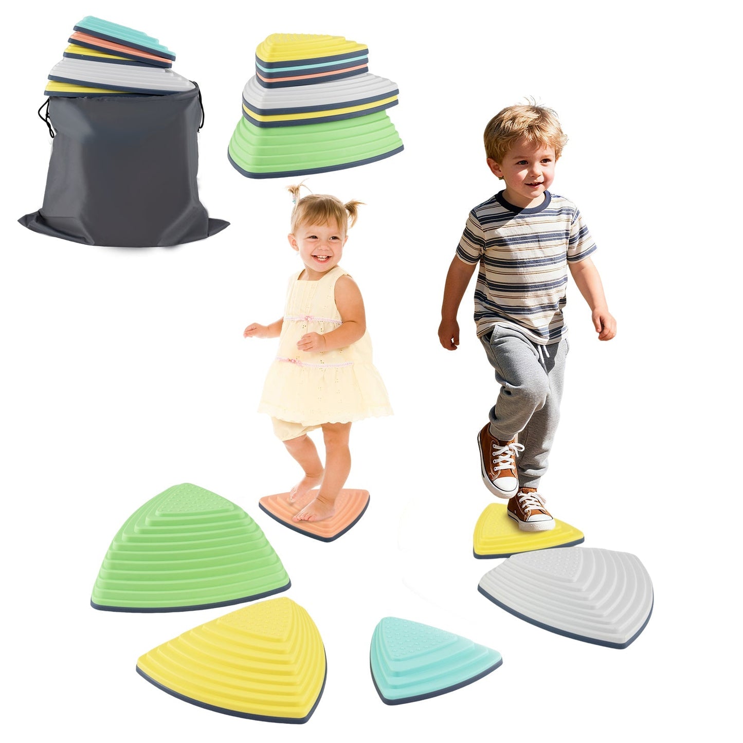 Set of 11 Stepping Stones for Kids Non-Slip Balance Stones with Storage Bag – BrightSprig