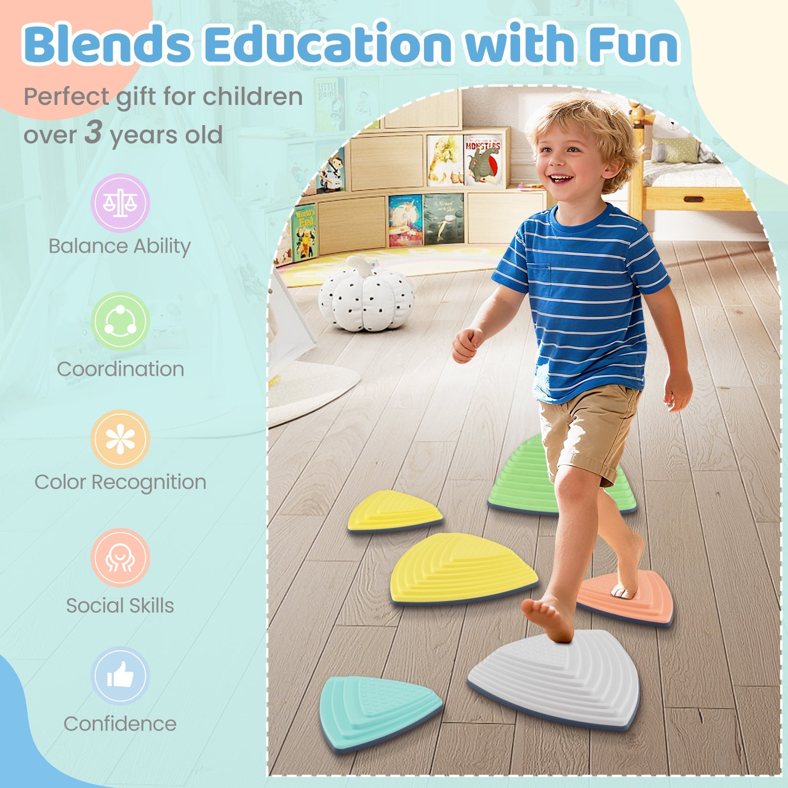 Set of 11 Stepping Stones for Kids Non-Slip Balance Stones with Storage Bag – BrightSprig