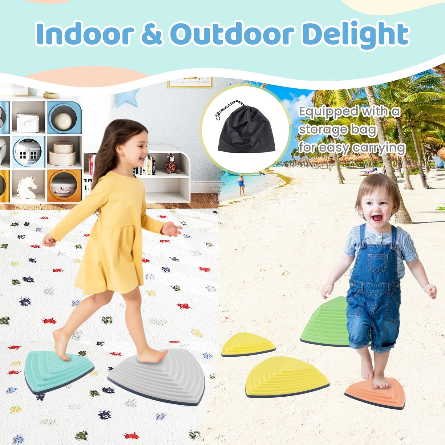 Set of 11 Stepping Stones for Kids Non-Slip Balance Stones with Storage Bag – BrightSprig