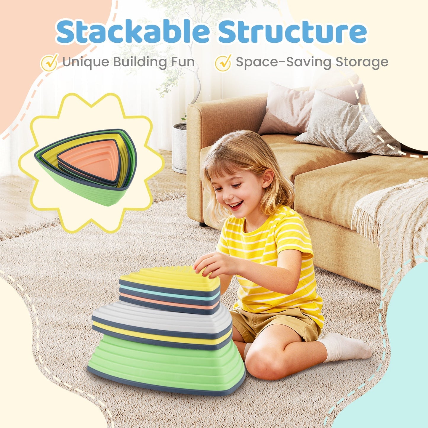 Set of 11 Stepping Stones for Kids Non-Slip Balance Stones with Storage Bag – BrightSprig