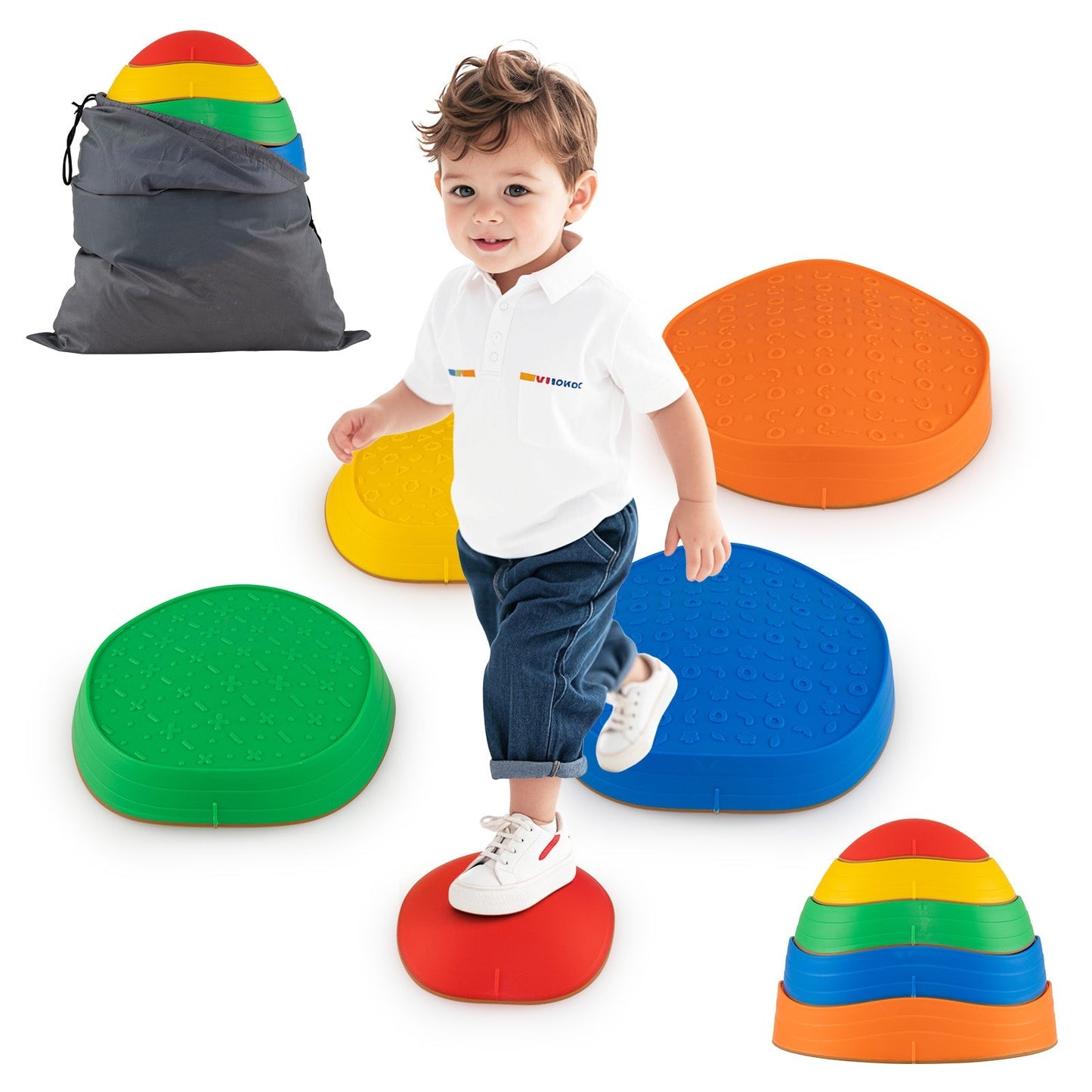 Stepping Stones for Kids 5 PCS Non-Slip Balance Stones with Storage Bag – BrightSprig