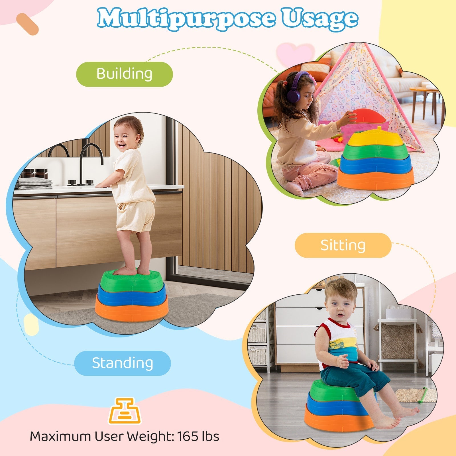 Stepping Stones for Kids 5 PCS Non-Slip Balance Stones with Storage Bag – BrightSprig