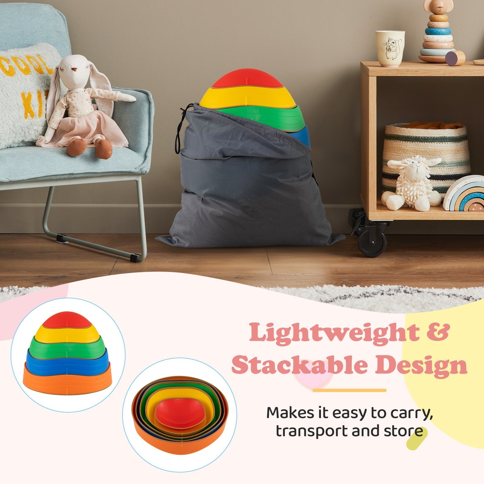 Stepping Stones for Kids 5 PCS Non-Slip Balance Stones with Storage Bag – BrightSprig